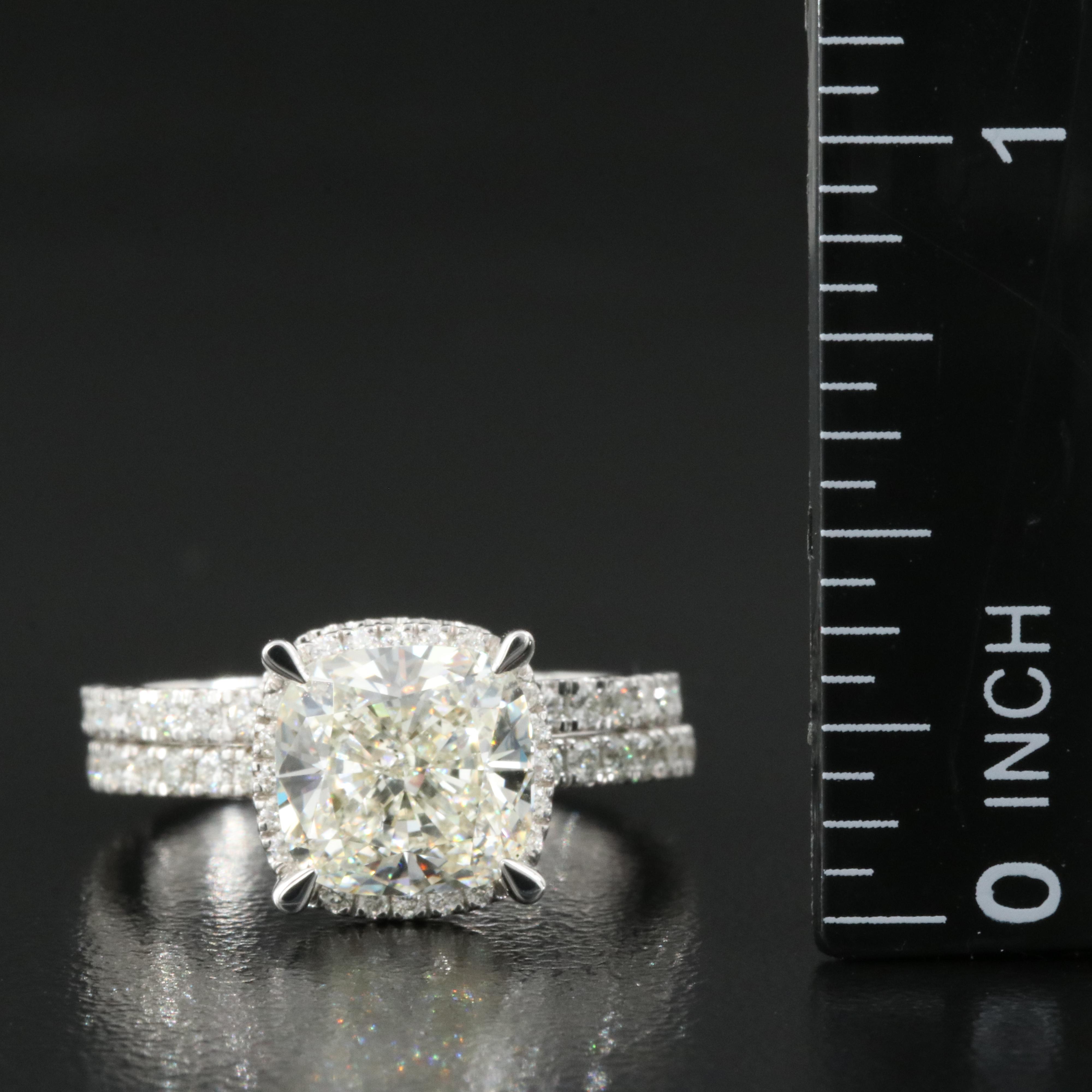 14K 4.01 CTW Lab Grown Diamond Halo Ring Set with Online IGI Report