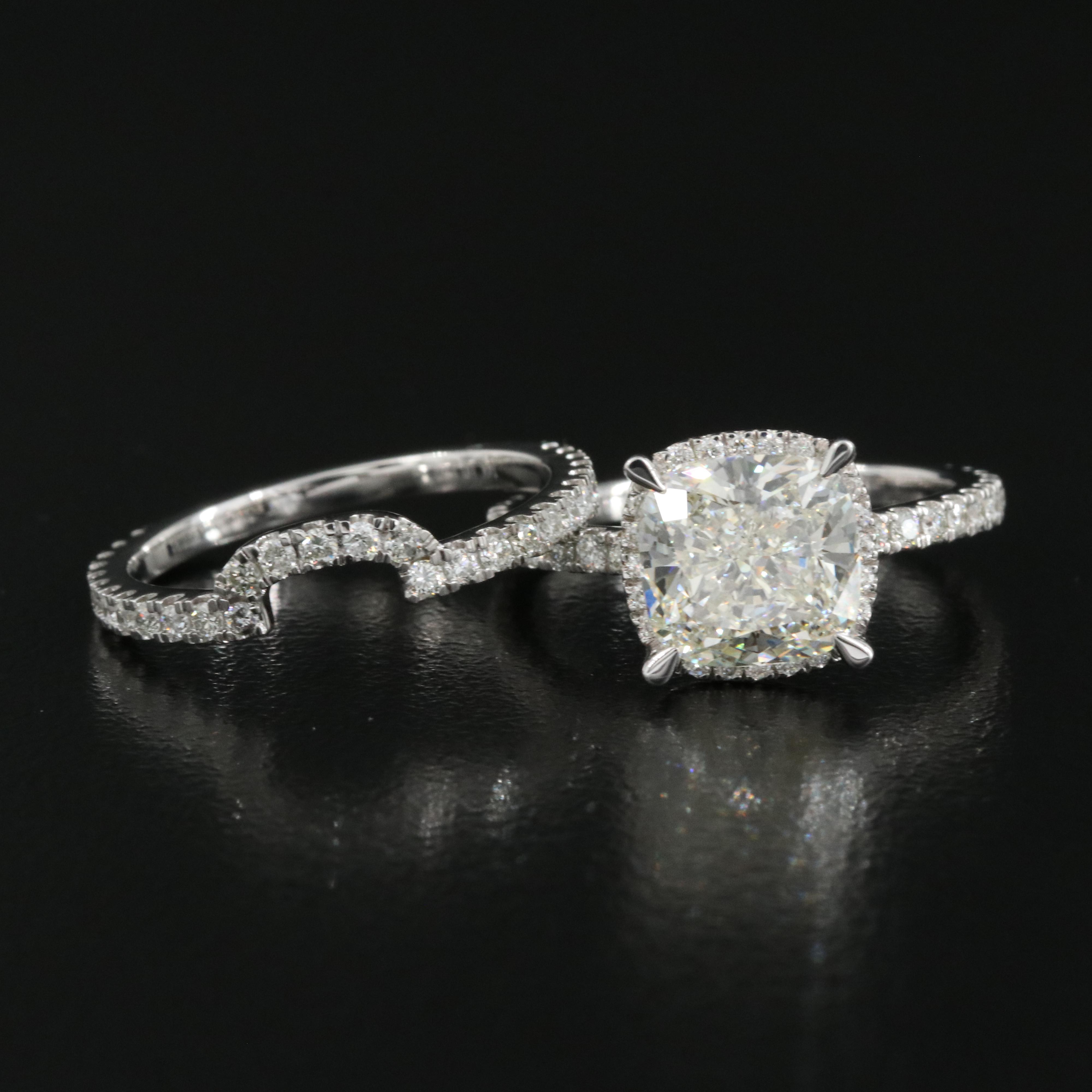 14K 4.01 CTW Lab Grown Diamond Halo Ring Set with Online IGI Report