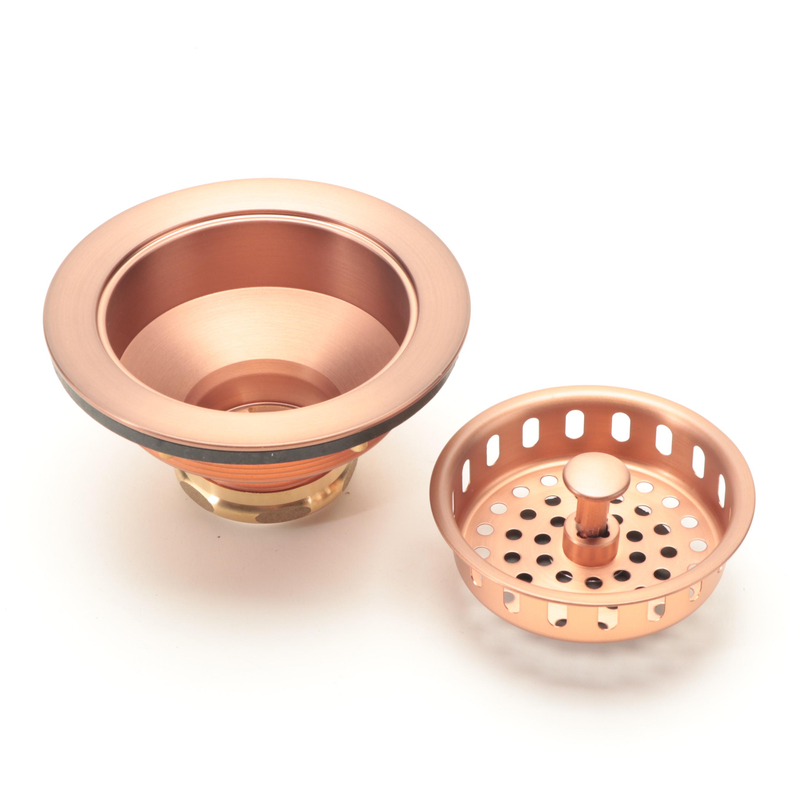 Antiqued Copper Finish Single-Hole Kitchen Faucet with Basket Strainer Drain