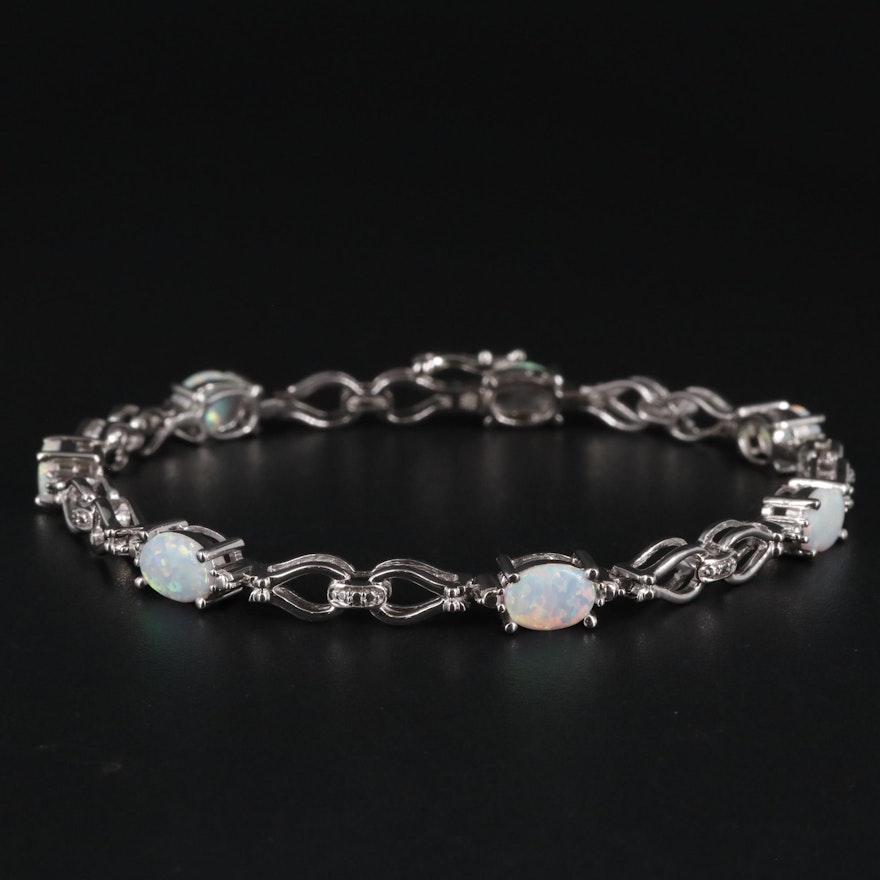 Sterling Opal and Diamond Line Bracelet