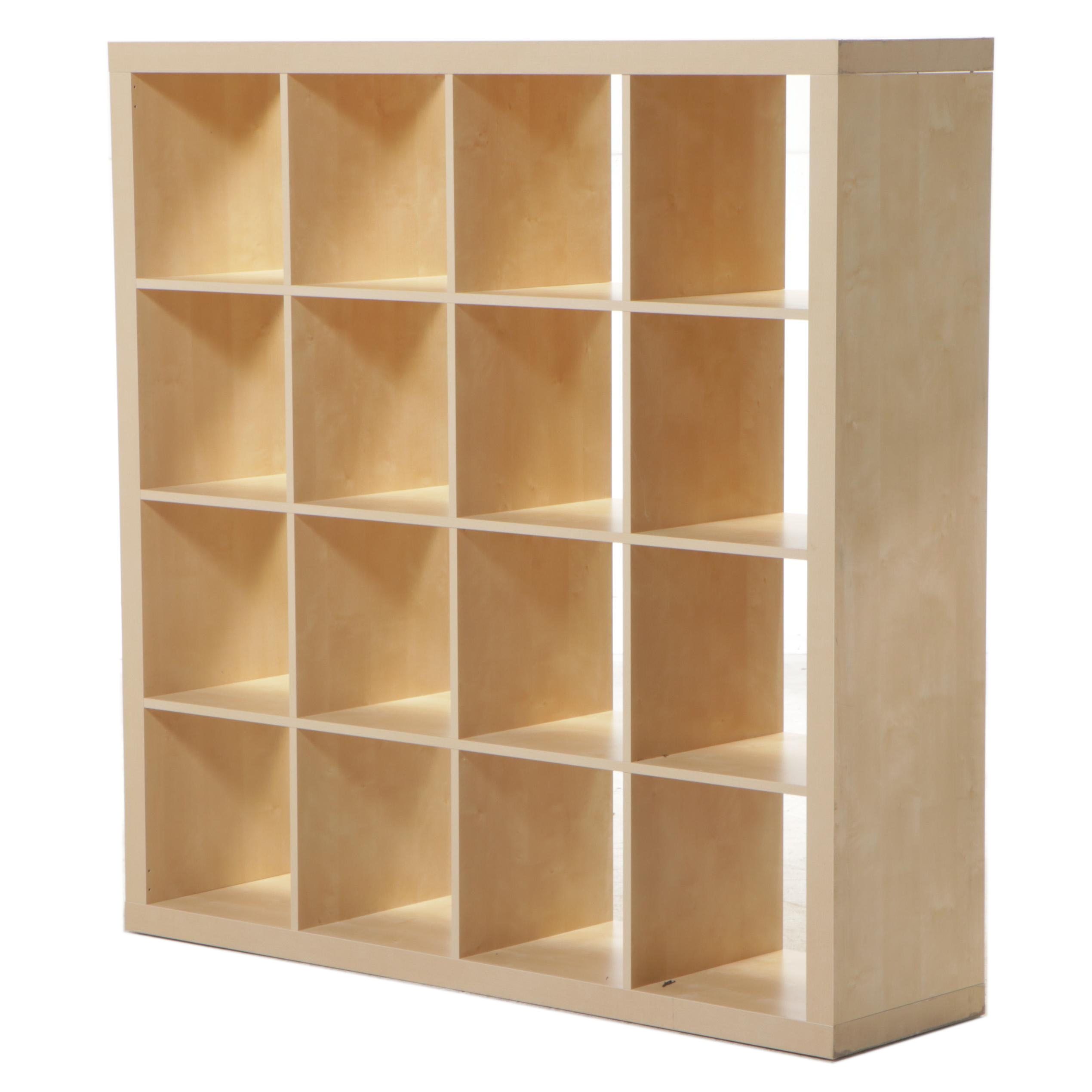 Modernist Style Birch-Grained Laminate Sixteen-Cube Shelving Unit