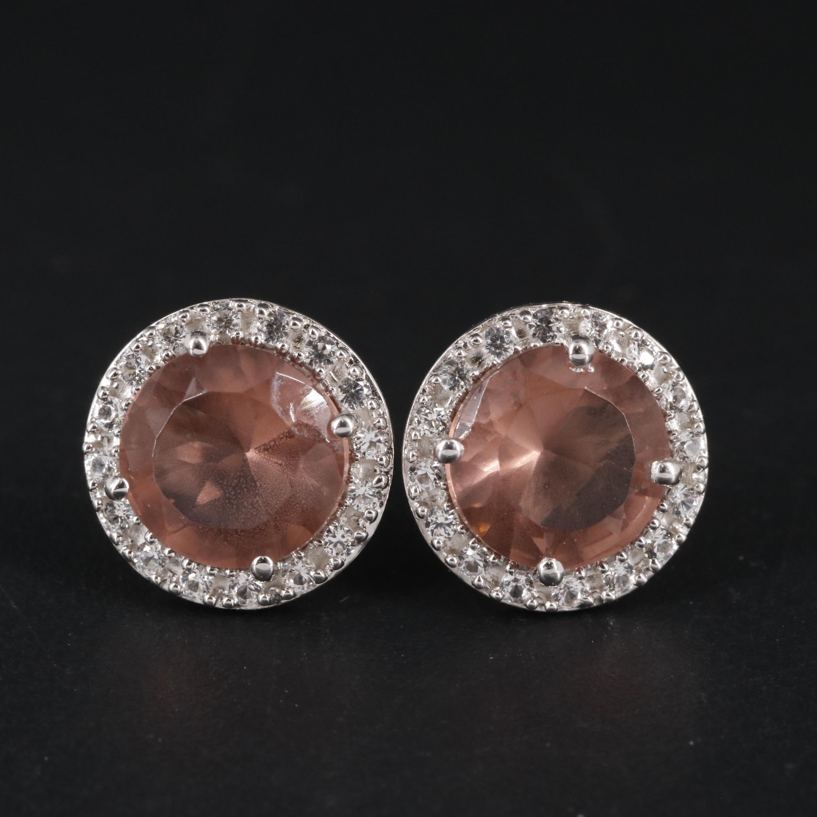 Sterling Labradorite and Sapphire Halo Stud Earrings