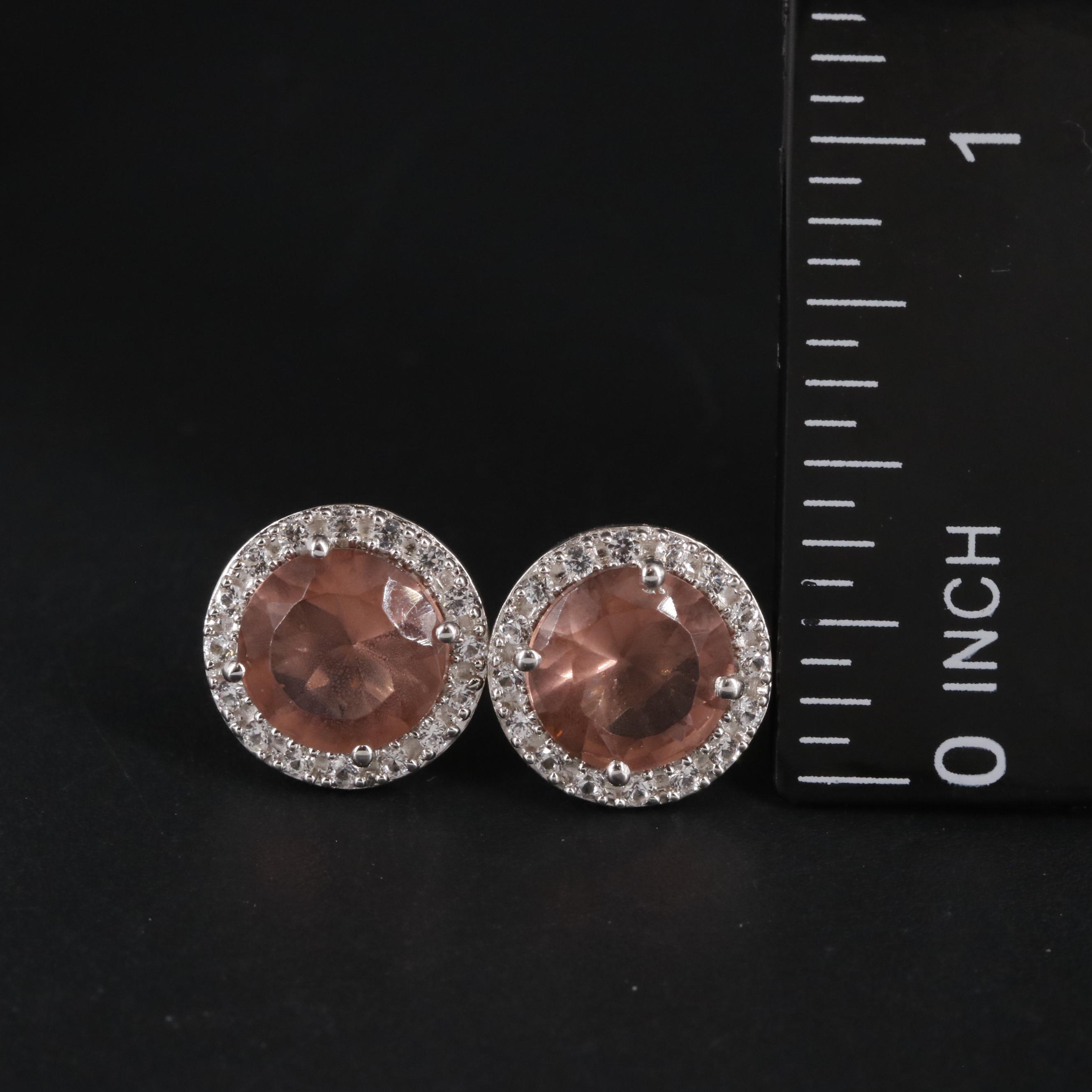 Sterling Labradorite and Sapphire Halo Stud Earrings