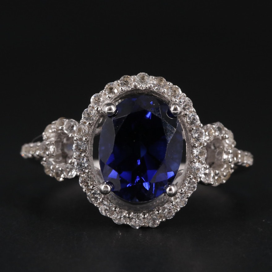 Sterling Sapphire Oval Halo Ring