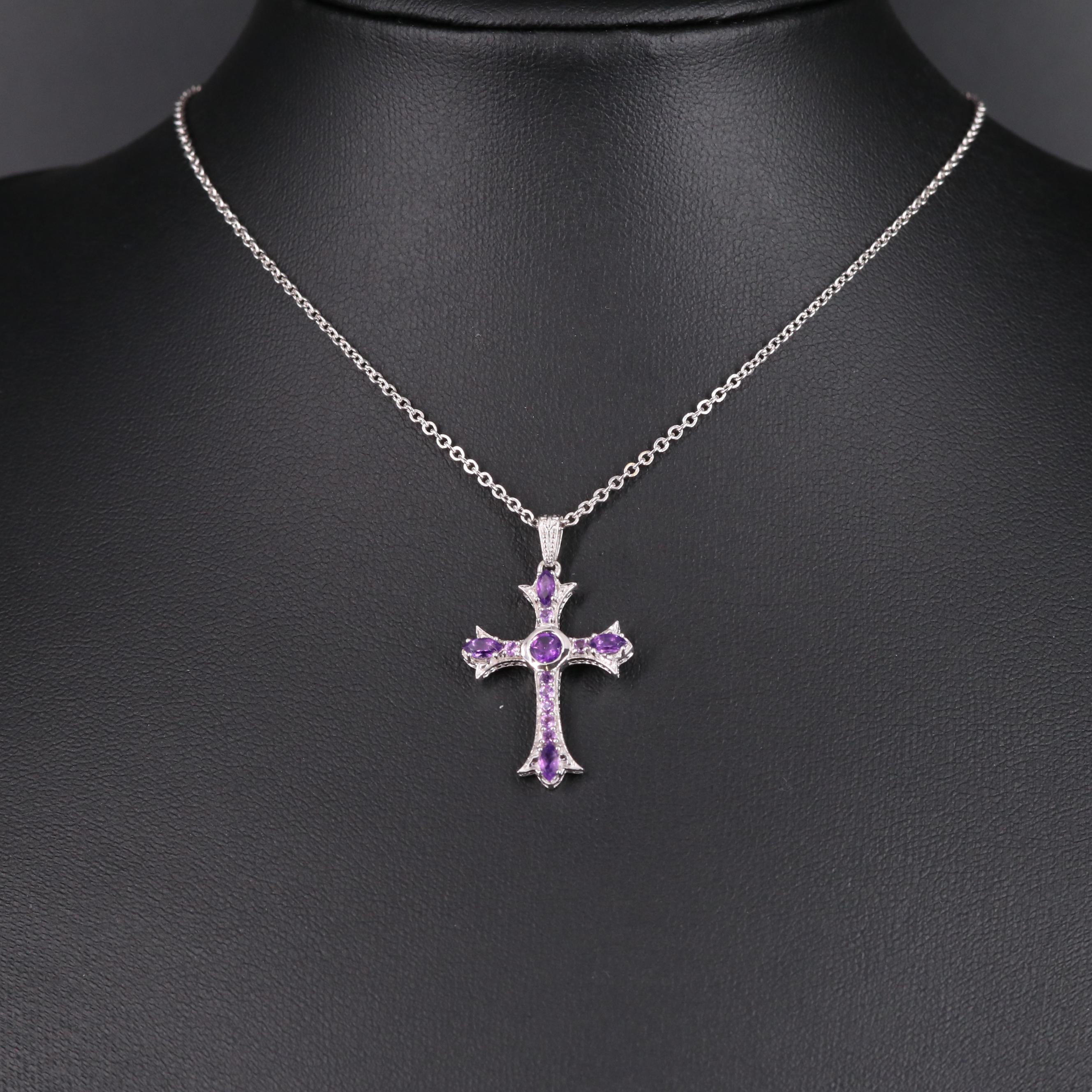 Sterling Silver Amethyst Cross Necklace