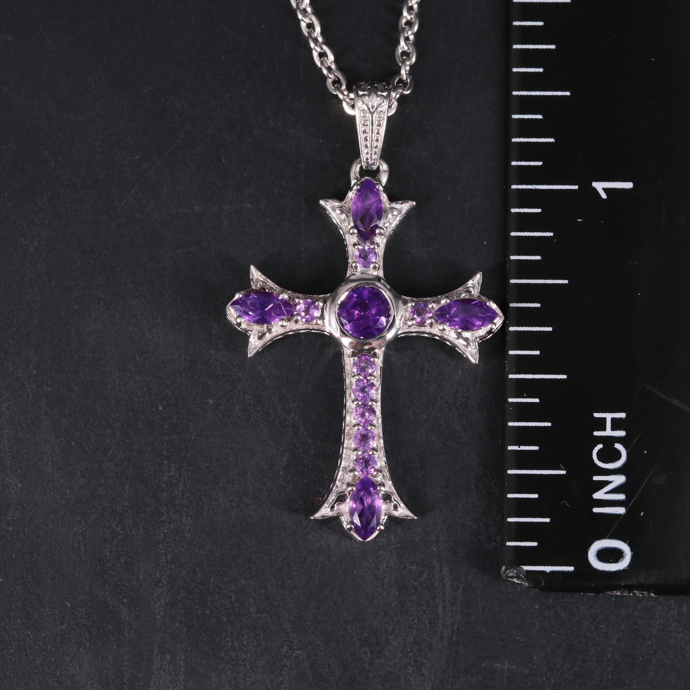 Sterling Silver Amethyst Cross Necklace