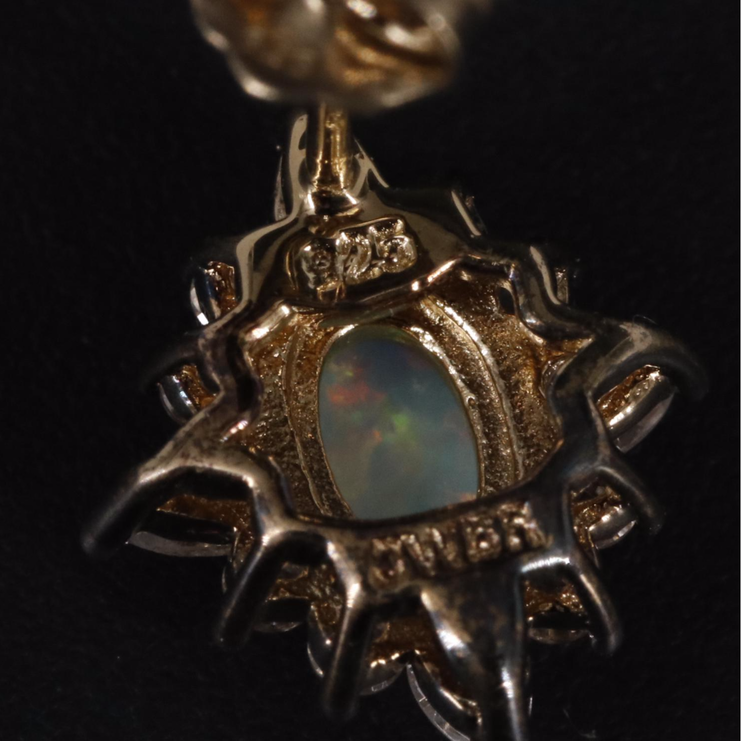 Sterling Opal and Sapphire Oval Halo Stud Earrings