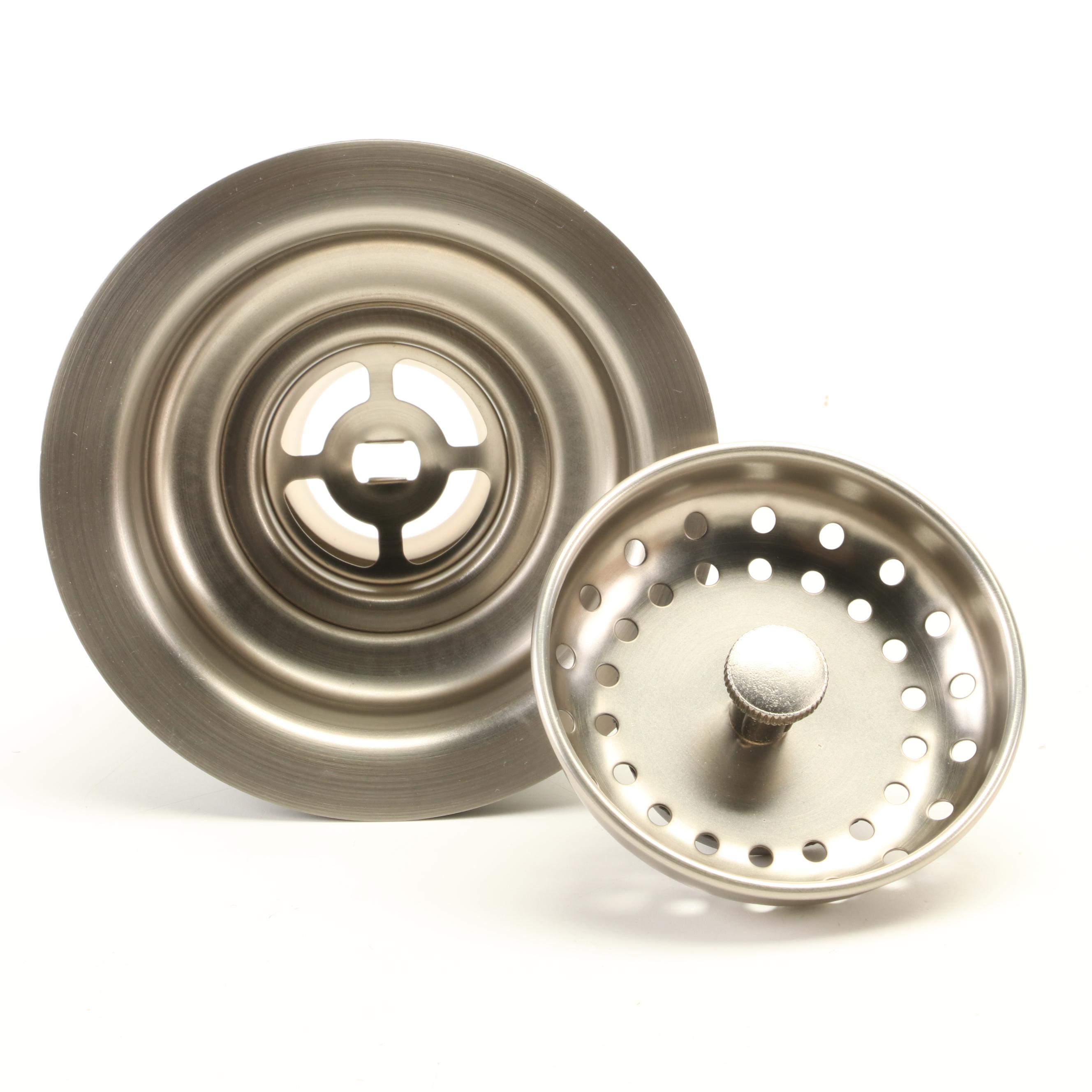 Brushed Nickel Deck Mount Bridge Faucet with Handspray and Deep Strainer Basket