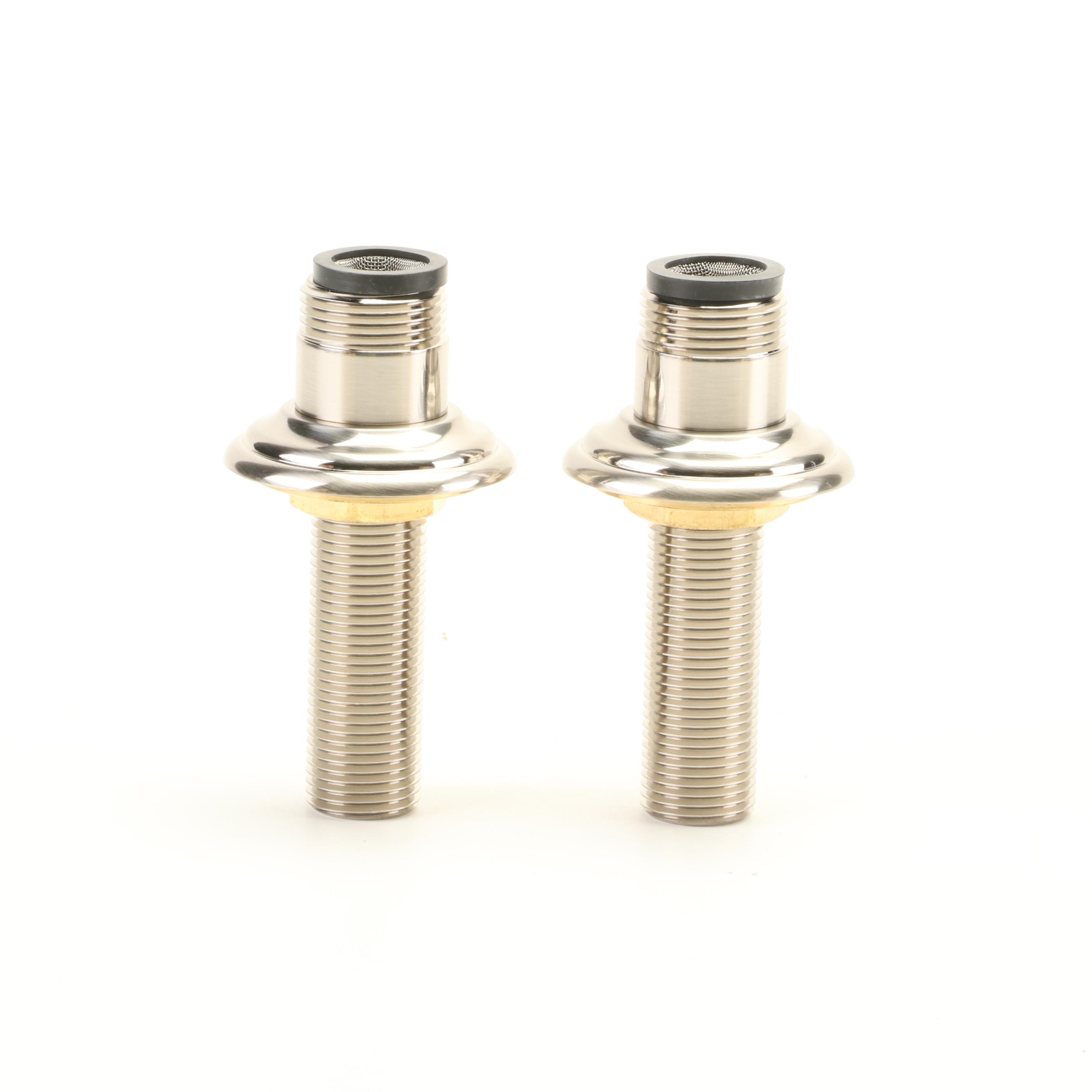 Brushed Nickel Deck Mount Bridge Faucet with Handspray and Deep Strainer Basket