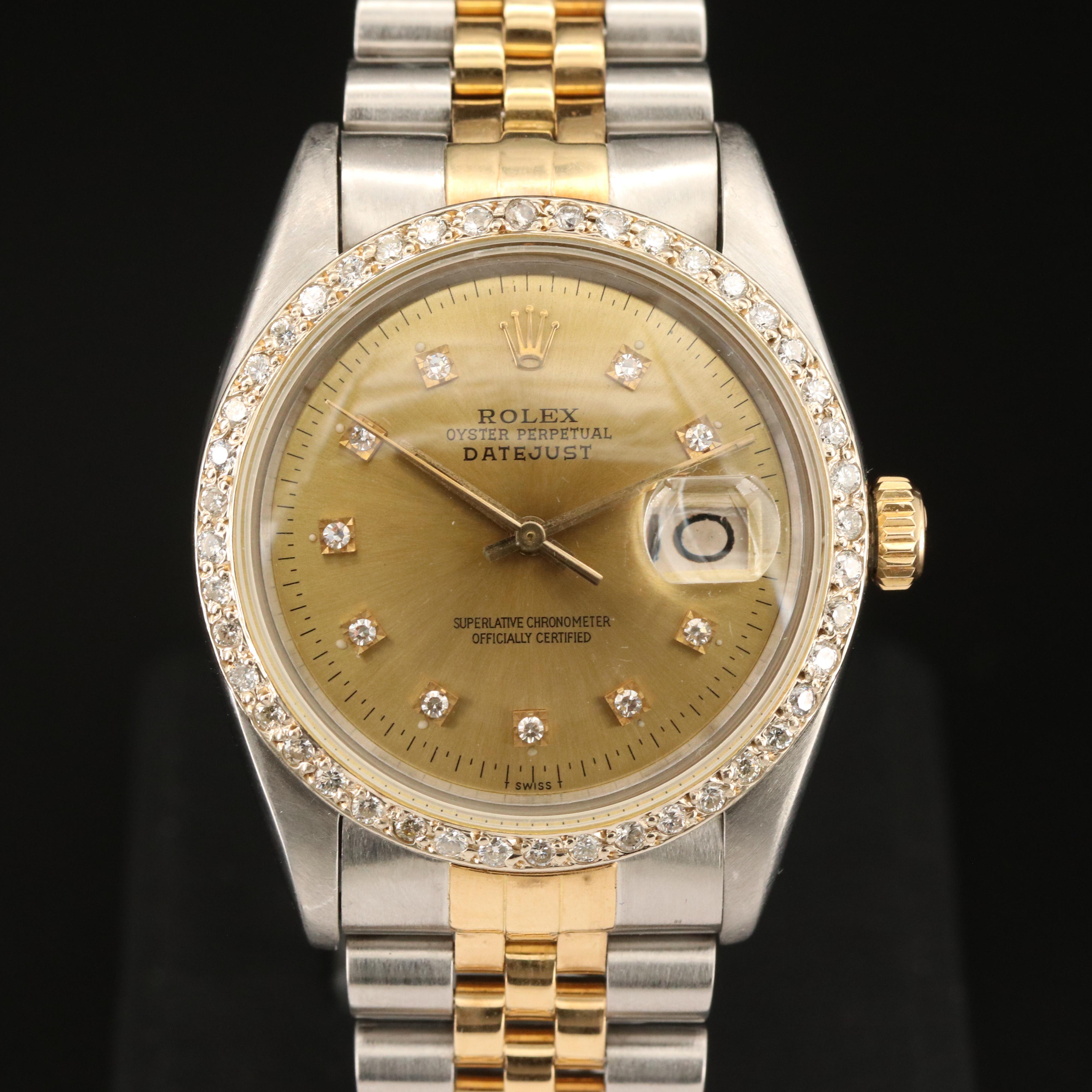 1978 Rolex Oyster Perpetual 1.22 CTW Diamond Dial and Bezel Watch with Date