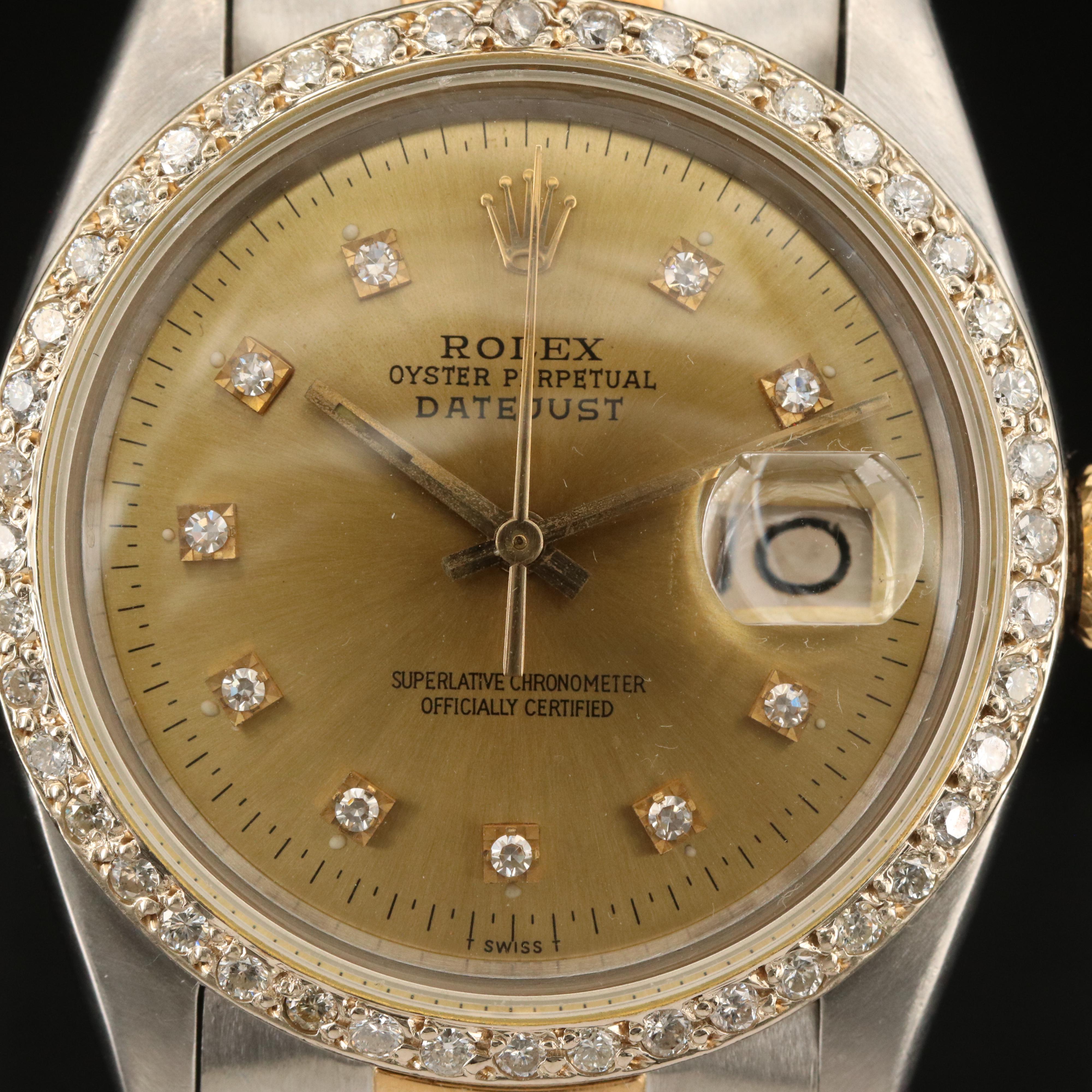 1978 Rolex Oyster Perpetual 1.22 CTW Diamond Dial and Bezel Watch with Date