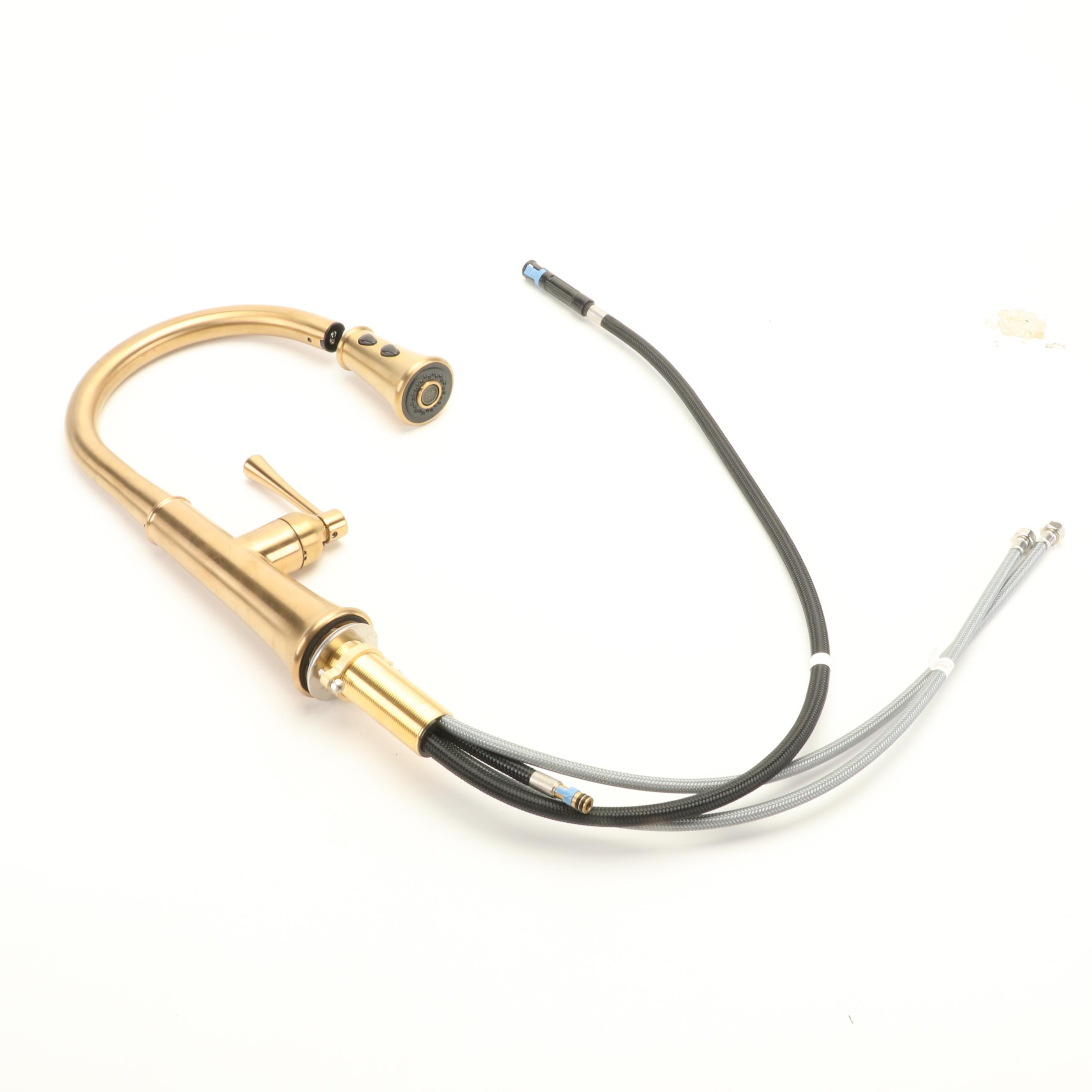 Brushed Gold Pull Down Kitchen Faucet and Strainer Sink Basket