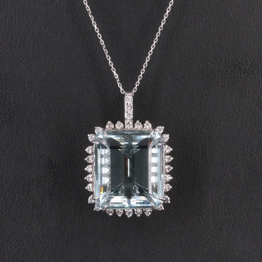 Platinum 47.42 CT Aquamarine and Diamond Pendant Necklace