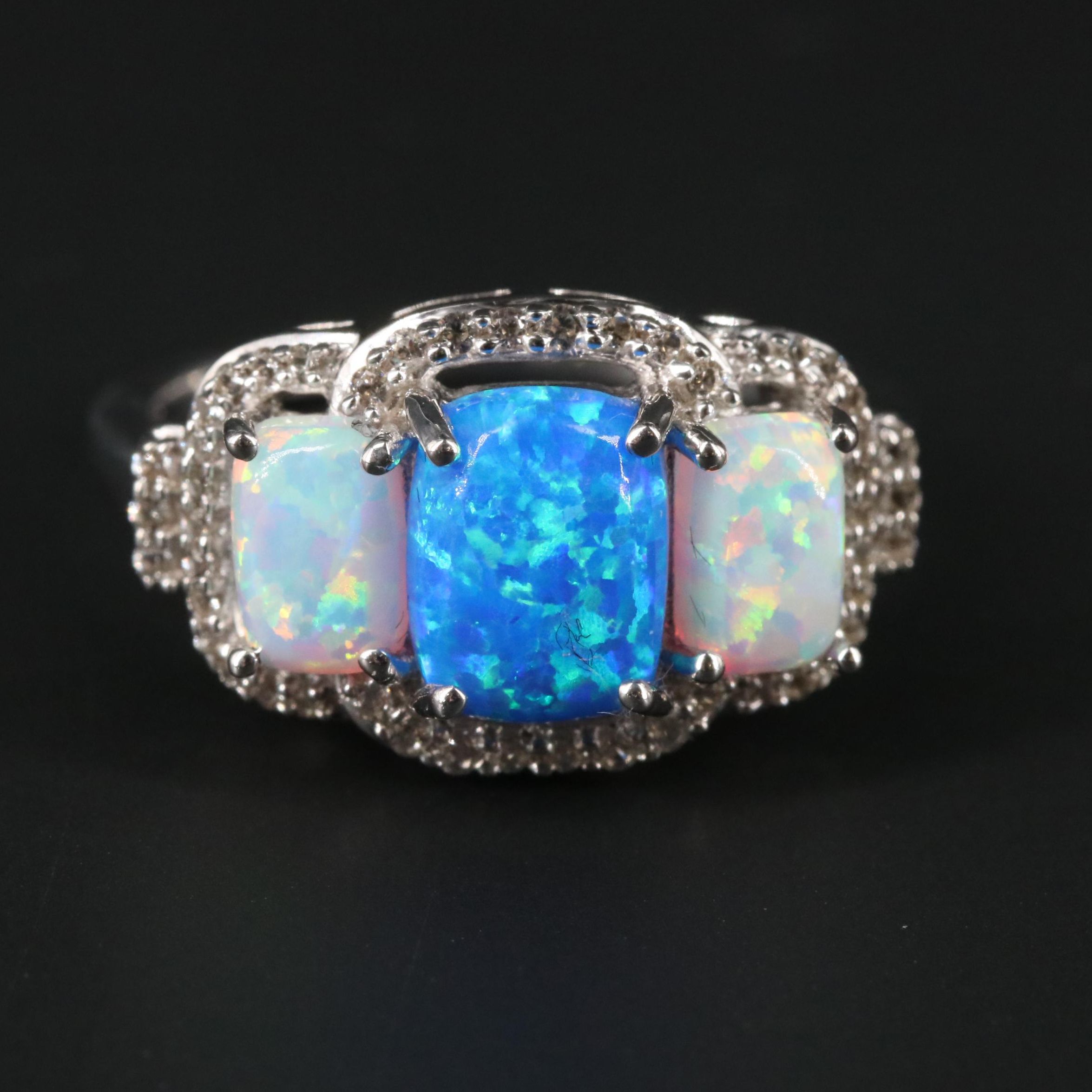 Sterling Silver Opal and Sapphire Ring