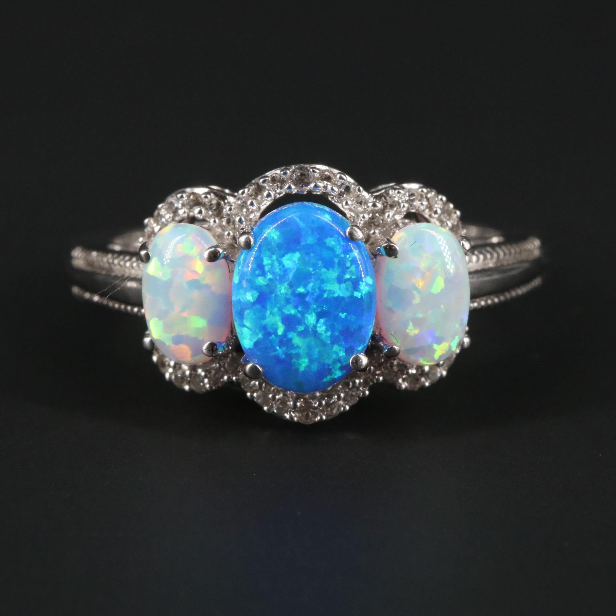 Sterling Silver Opal and Sapphire Ring