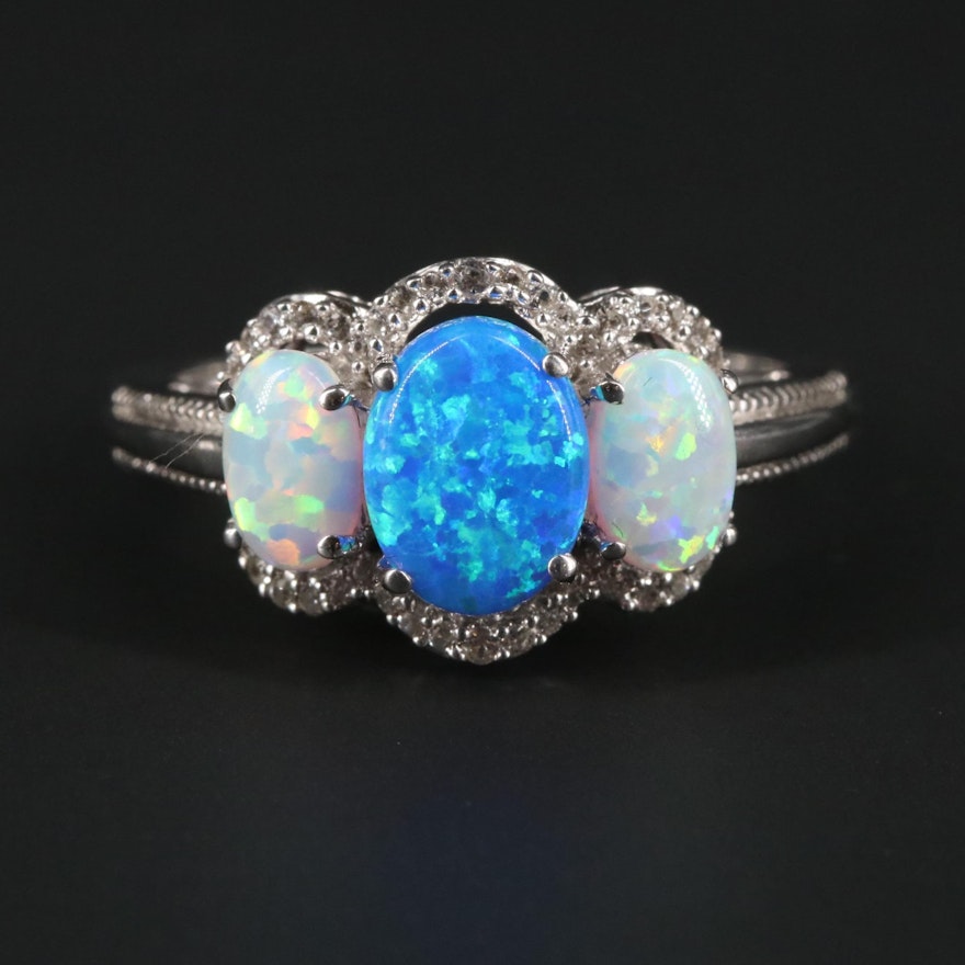 Sterling Silver Opal and Sapphire Ring