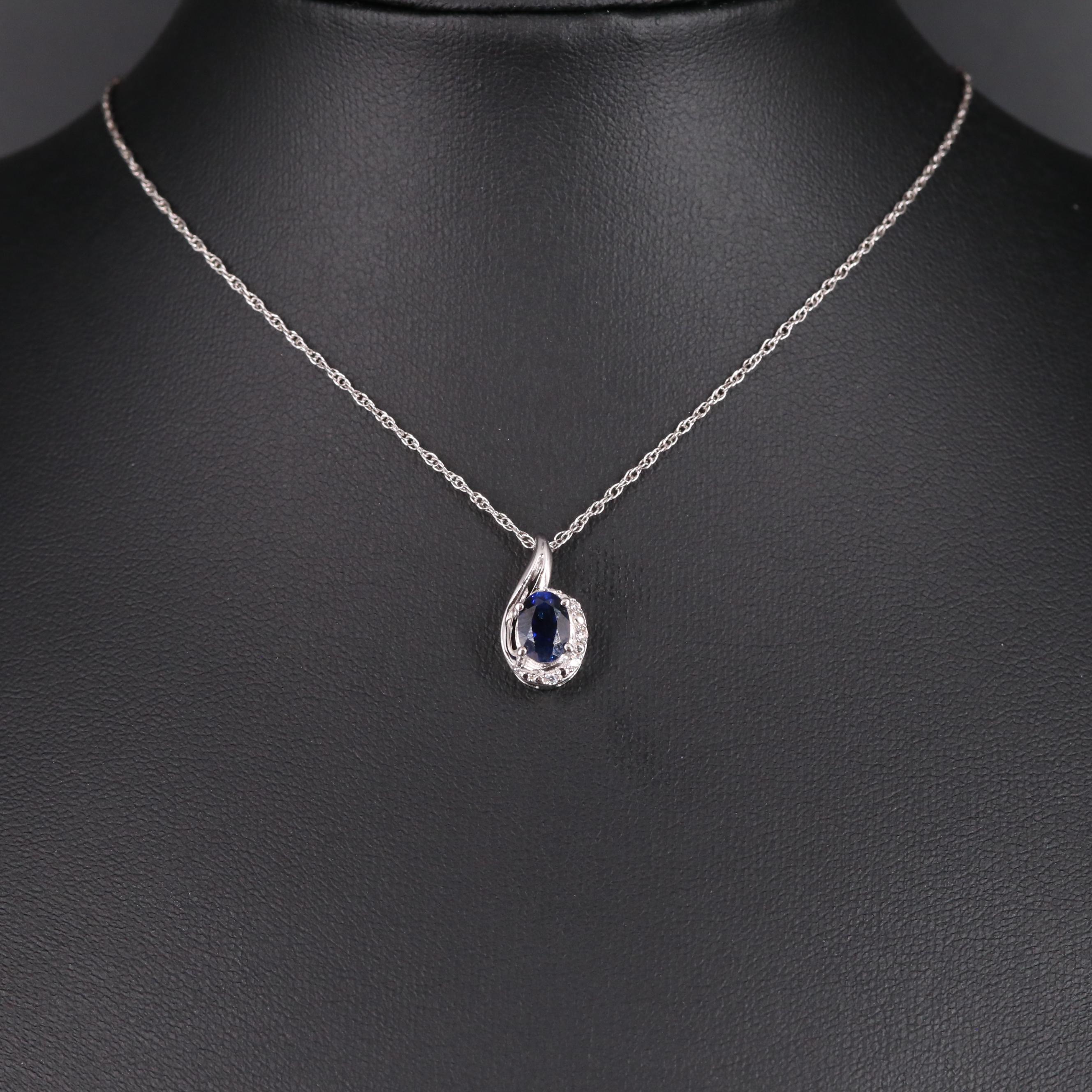 Sterling Sapphire and Cubic Zirconia Pendant Necklace