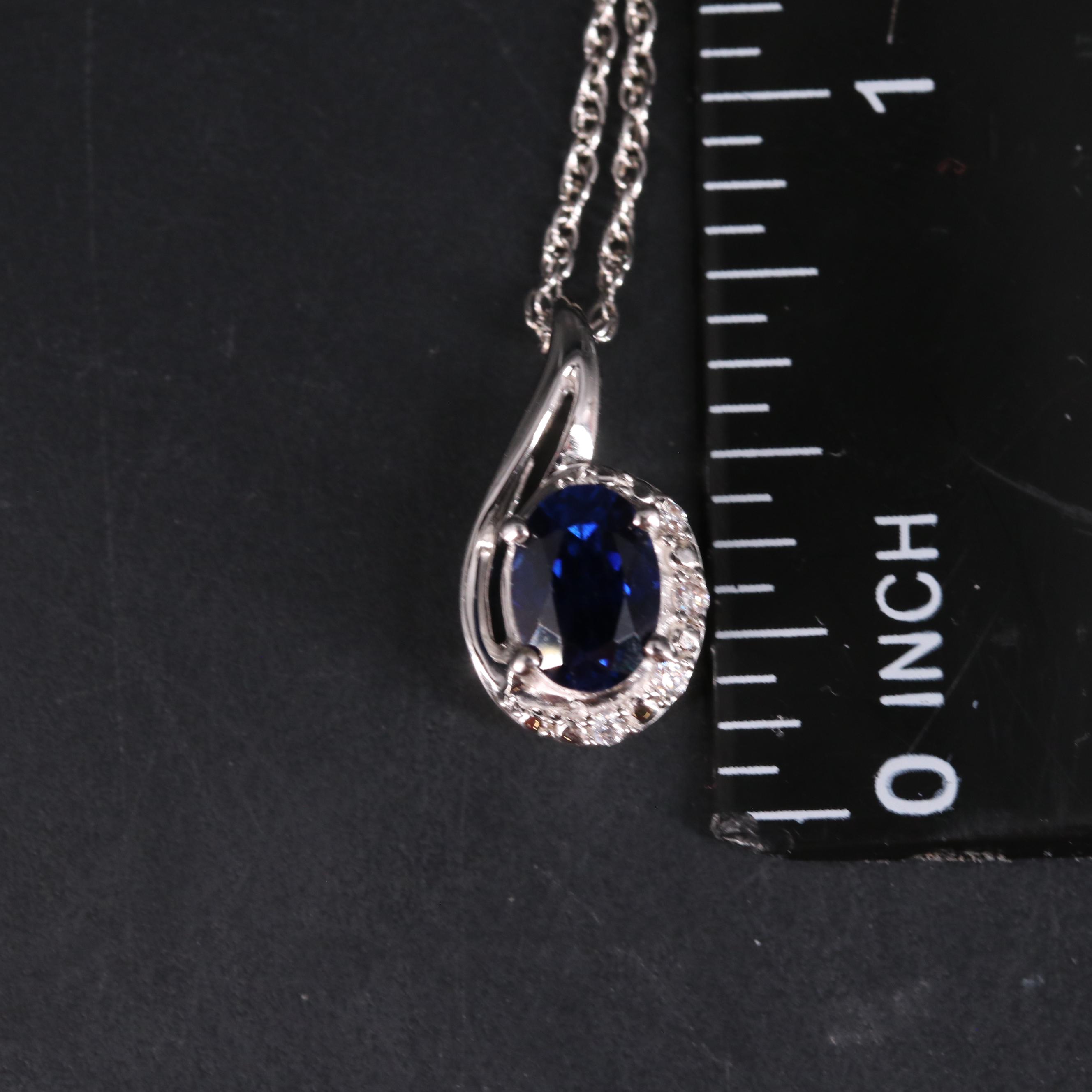 Sterling Sapphire and Cubic Zirconia Pendant Necklace