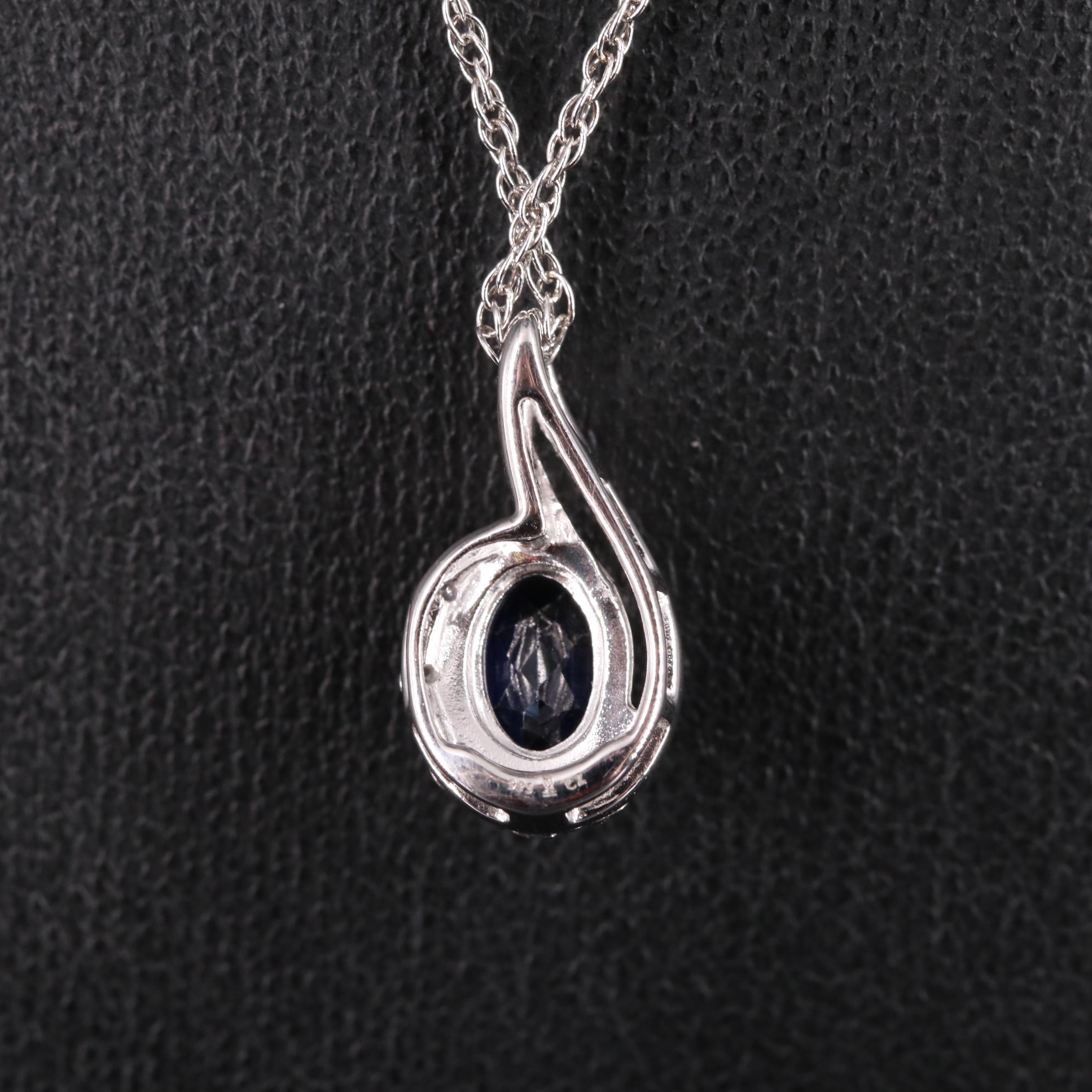 Sterling Sapphire and Cubic Zirconia Pendant Necklace