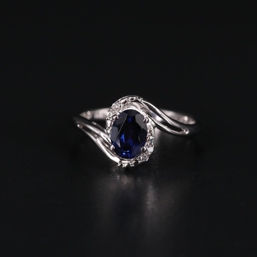 Sterling Sapphire and Cubic Zirconia Ring