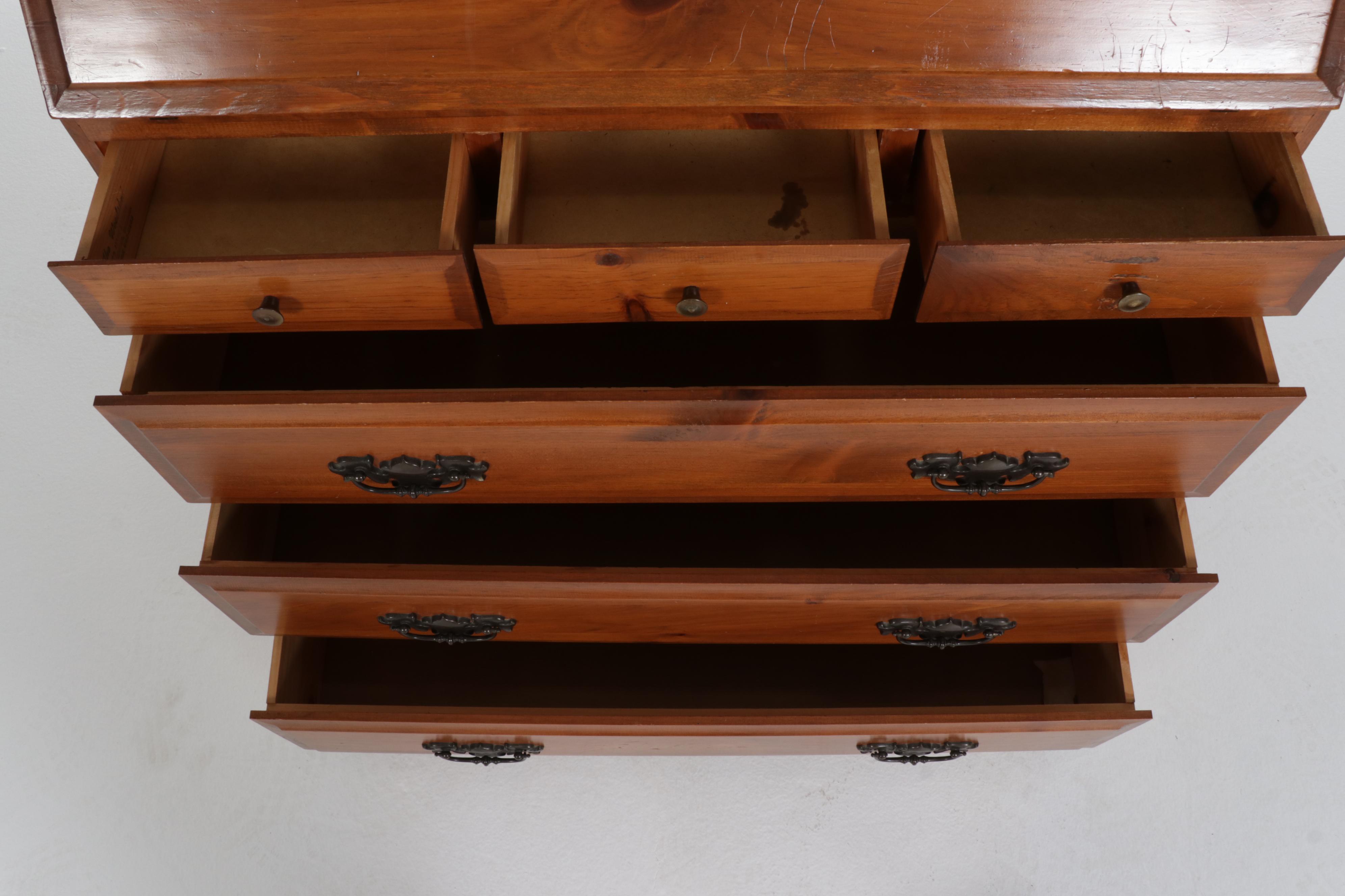 Mastercraft Colonial Style Pine Drop-Front Secretary Desk, Mid to Late 20th C.