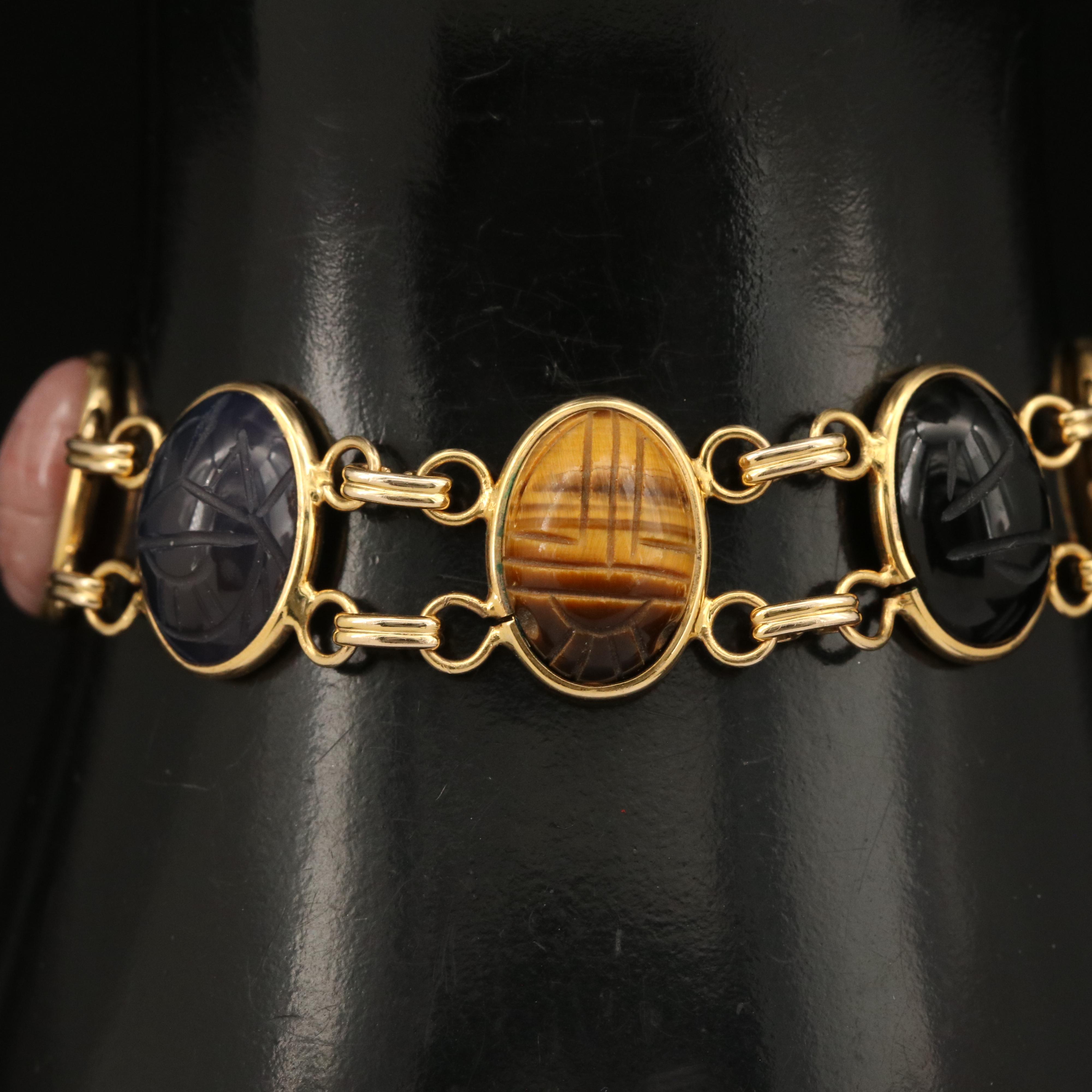Bojar 14K Scarab Bracelet Including Rhodonite, Chalcedony and Mother-of-Pearl