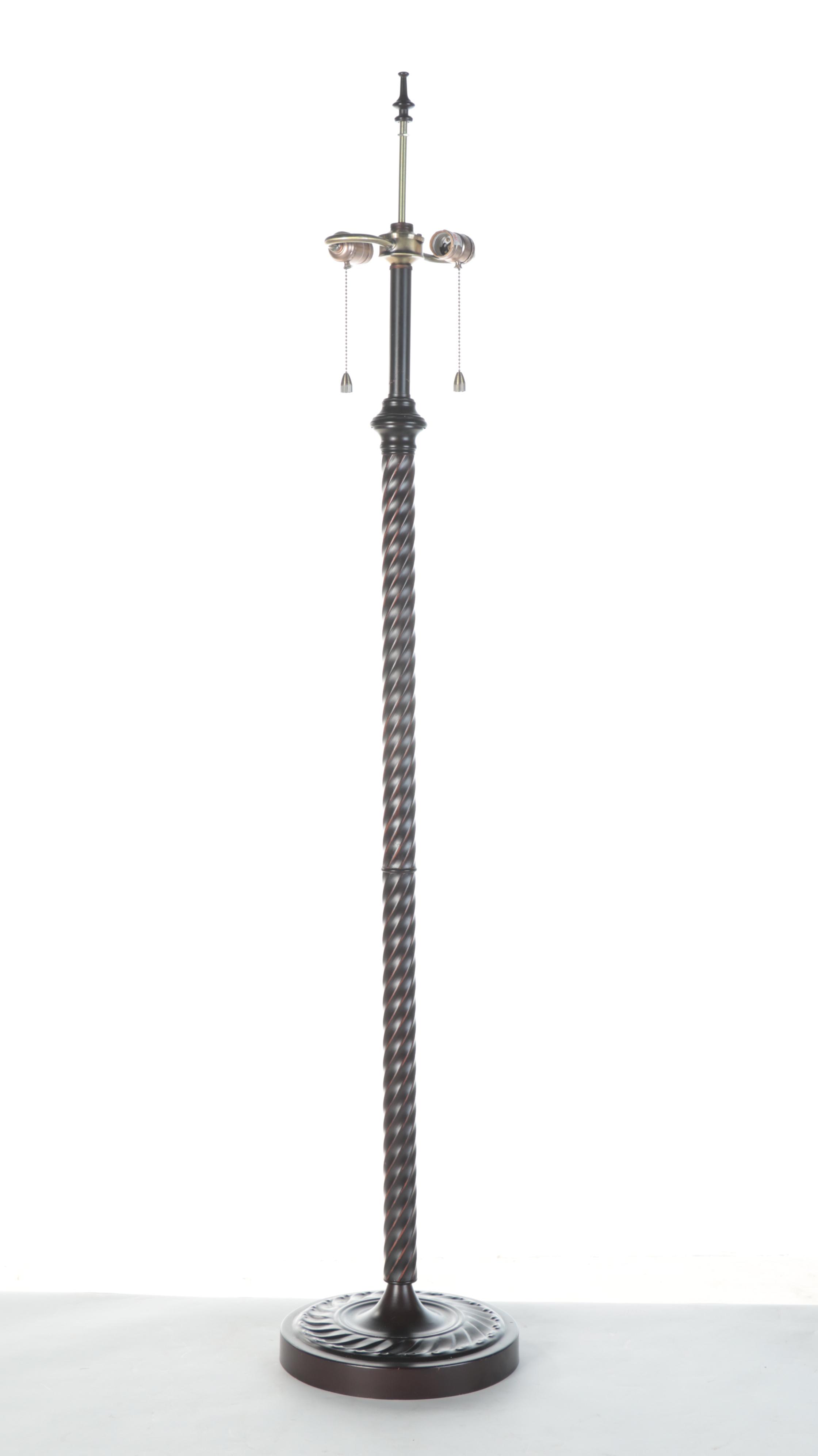 Oil Rubbed Bronze Spiral Twist Metal Floor Lamp With Mica Shade, 21st Century