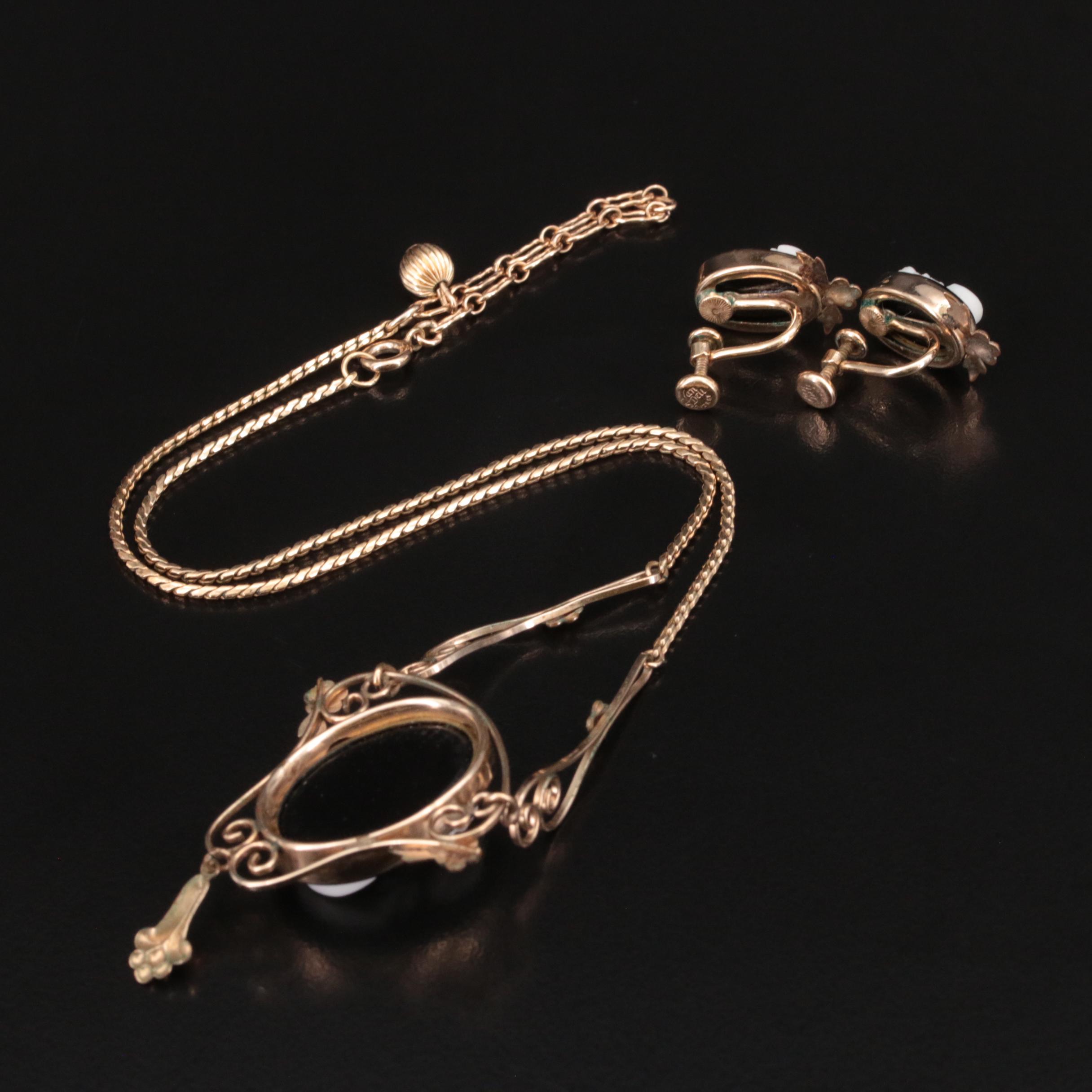 Vintage Van Dell Gold-Filled Cameo Necklace and Earring Set