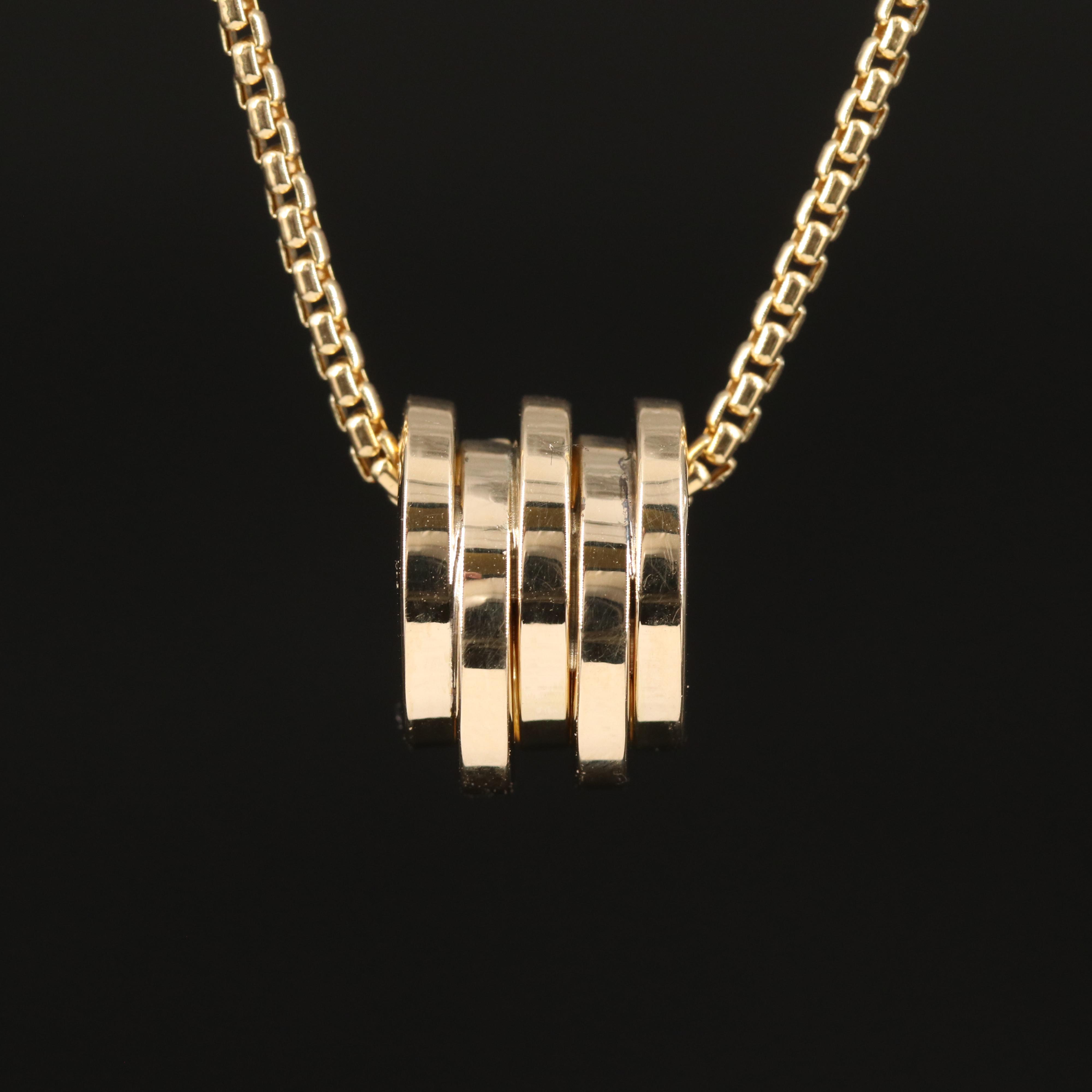 14K Five Ring Pendant Necklace