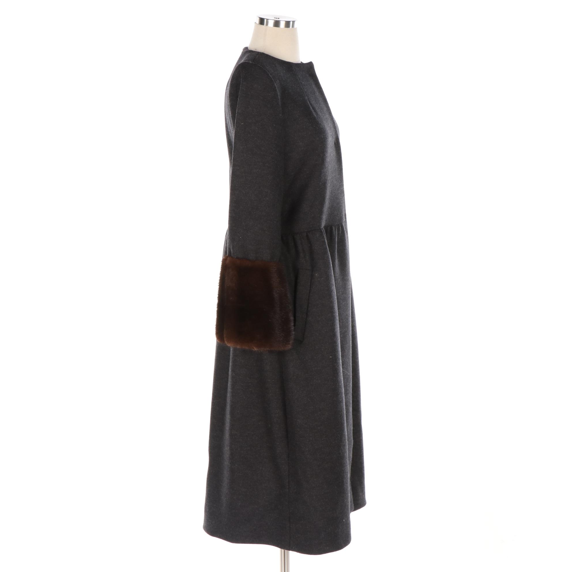 Barbara Tfank Wool Coat with Mink Fur Cuffs