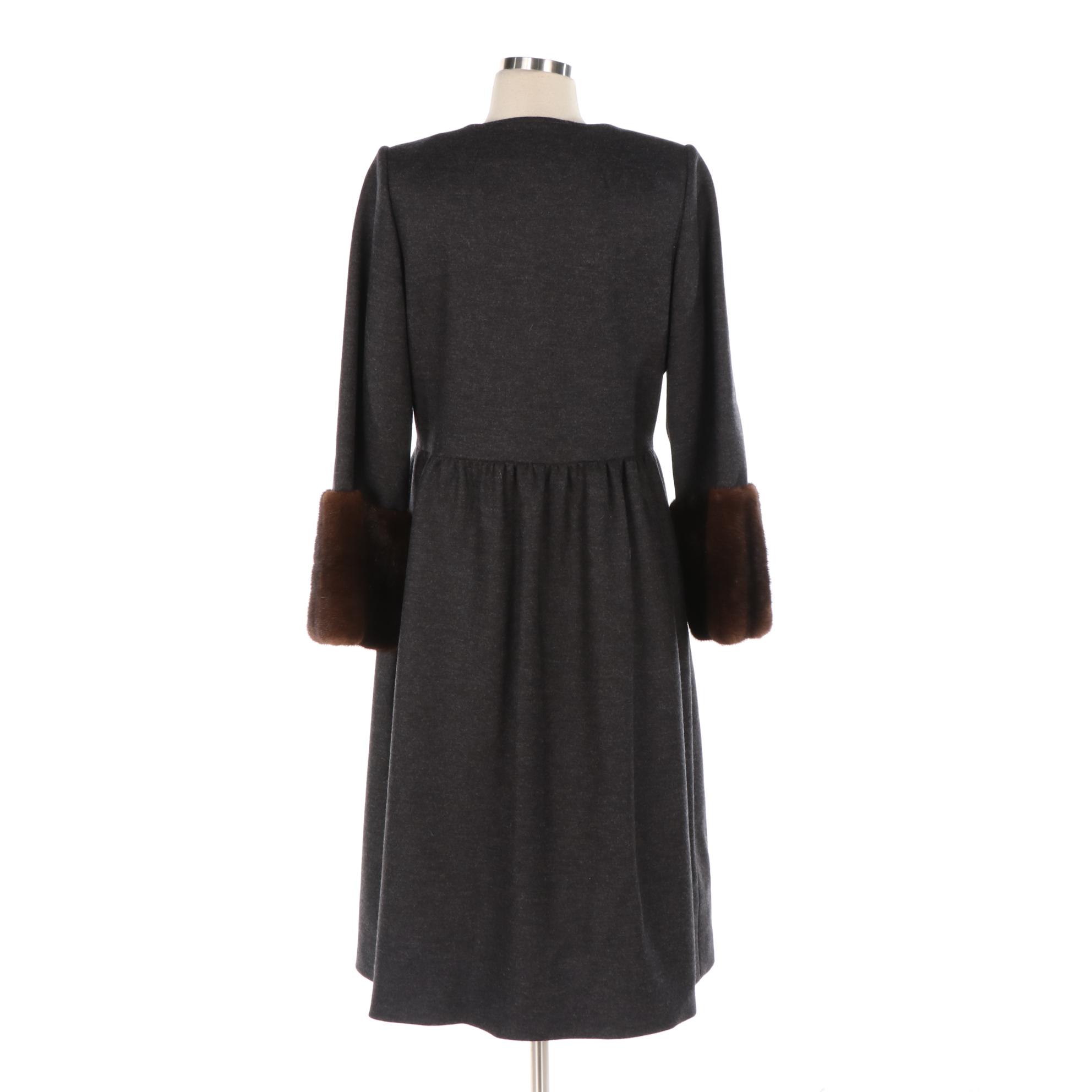 Barbara Tfank Wool Coat with Mink Fur Cuffs