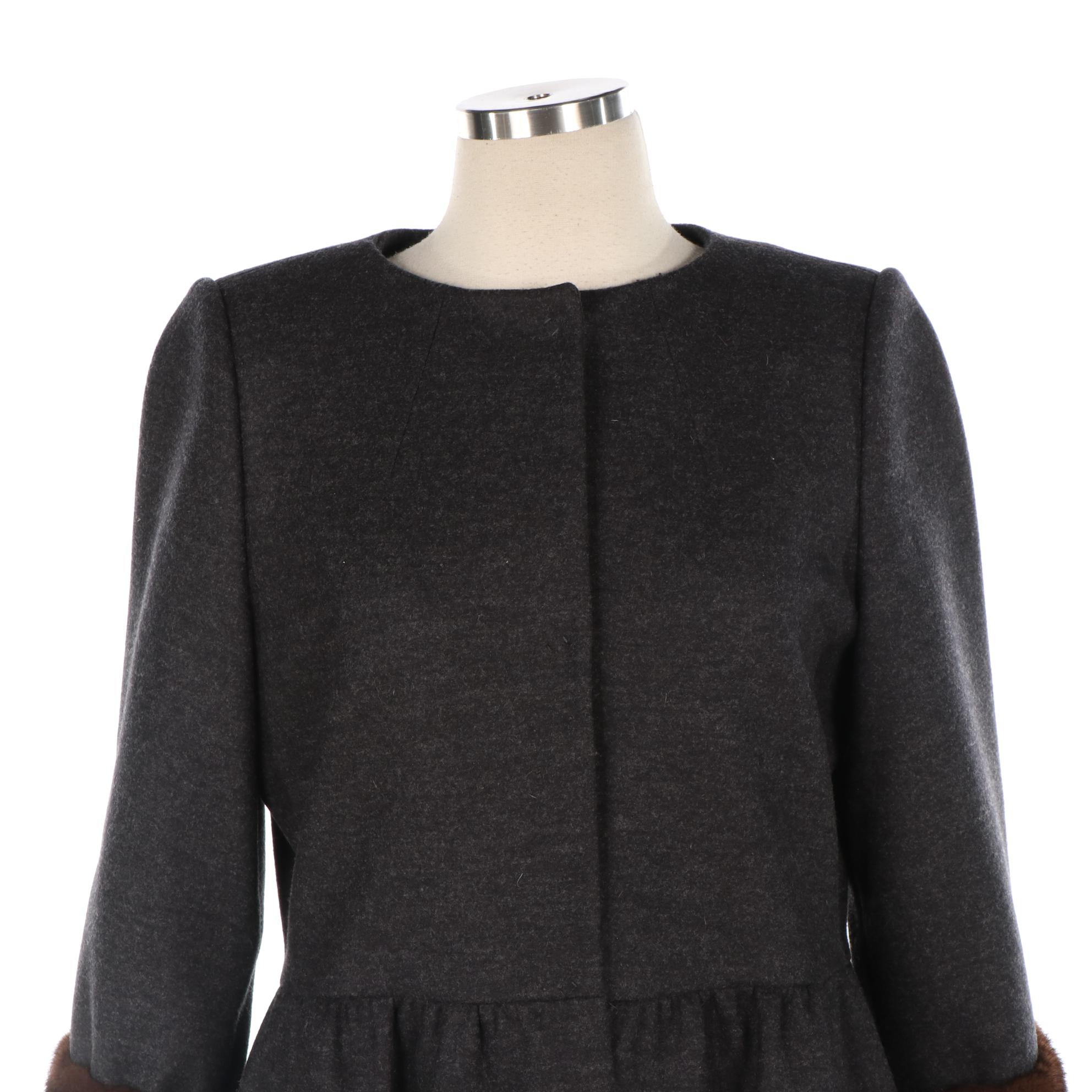 Barbara Tfank Wool Coat with Mink Fur Cuffs