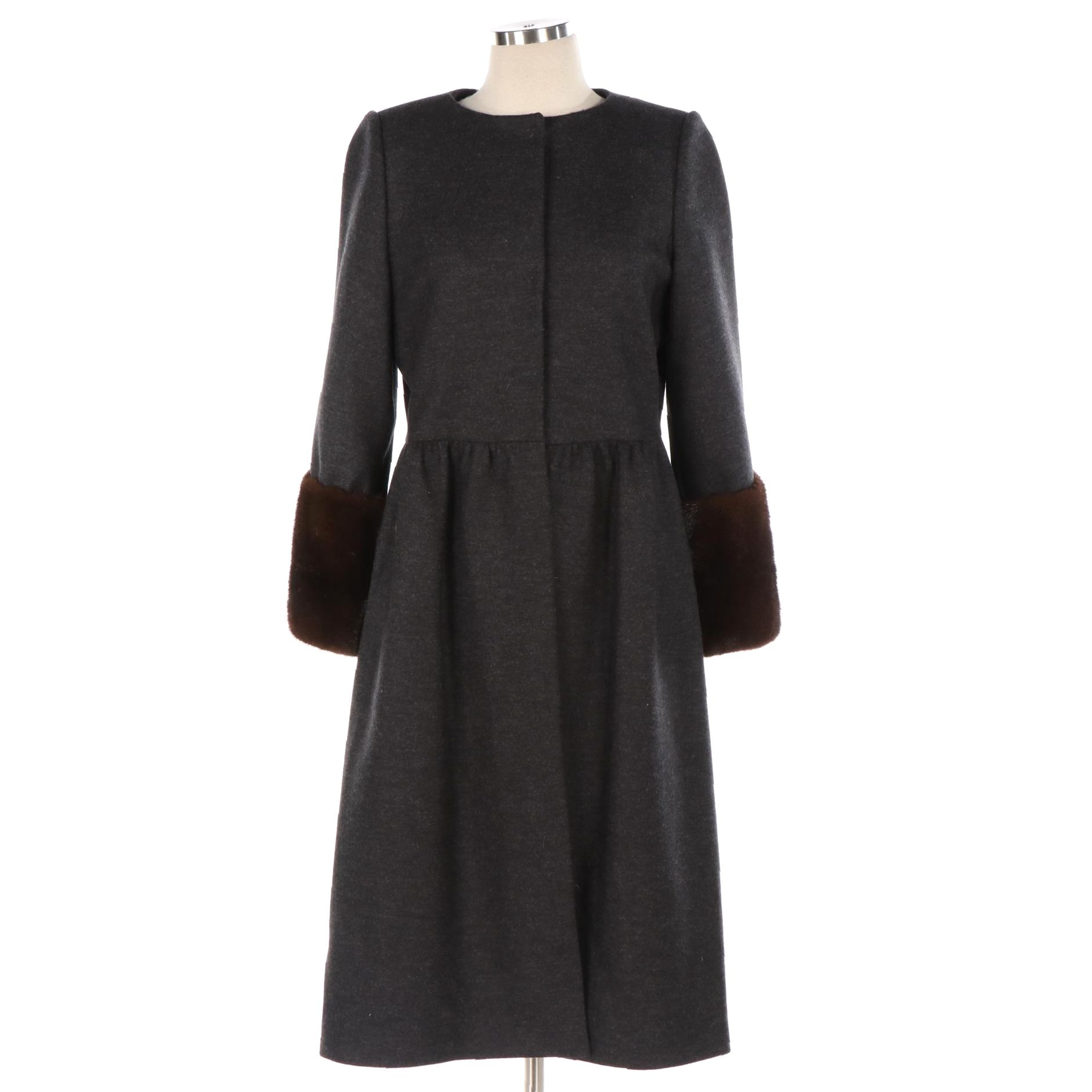 Barbara Tfank Wool Coat with Mink Fur Cuffs