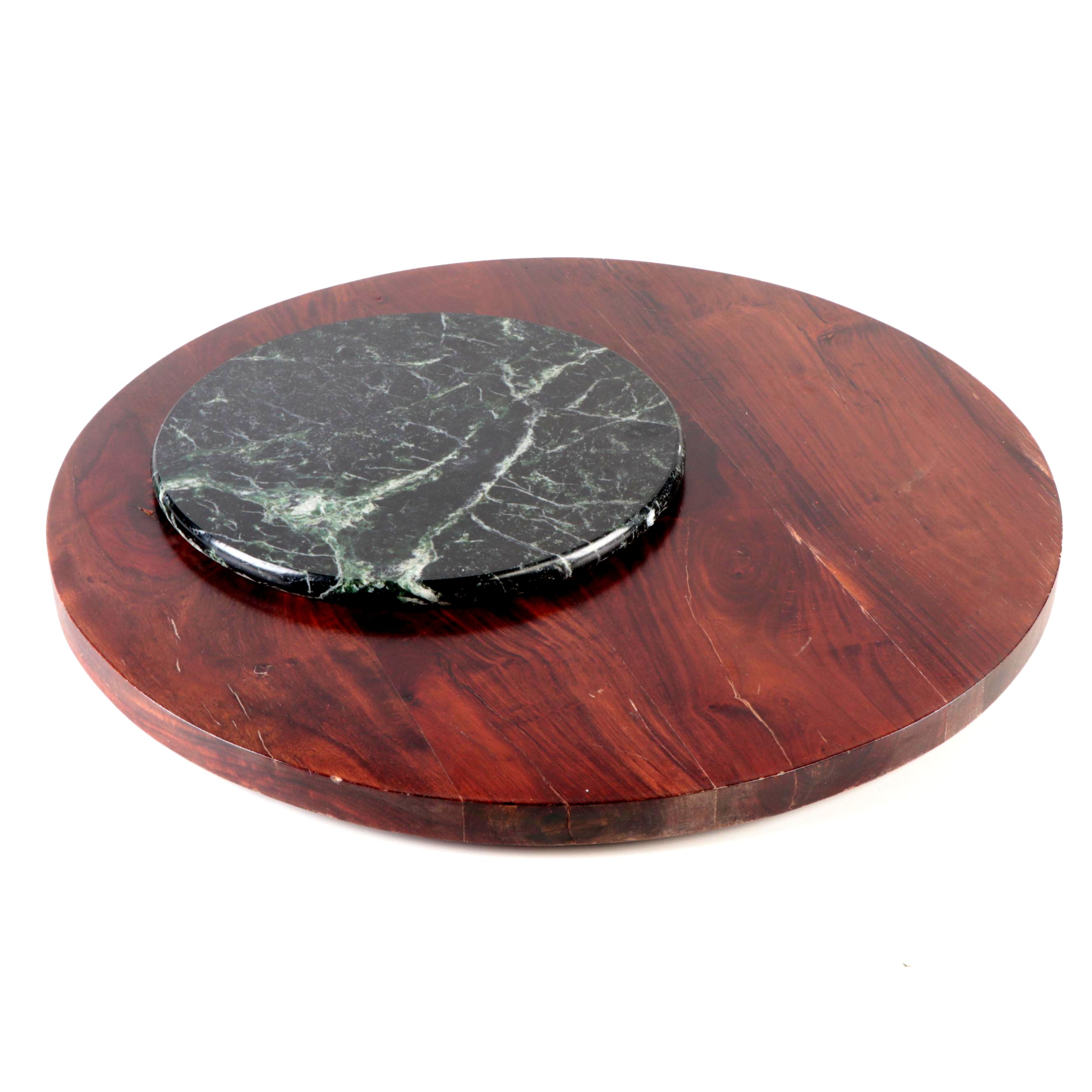 Wooden Lazy Susan Revolving Tray with Polished Green Marble Slab