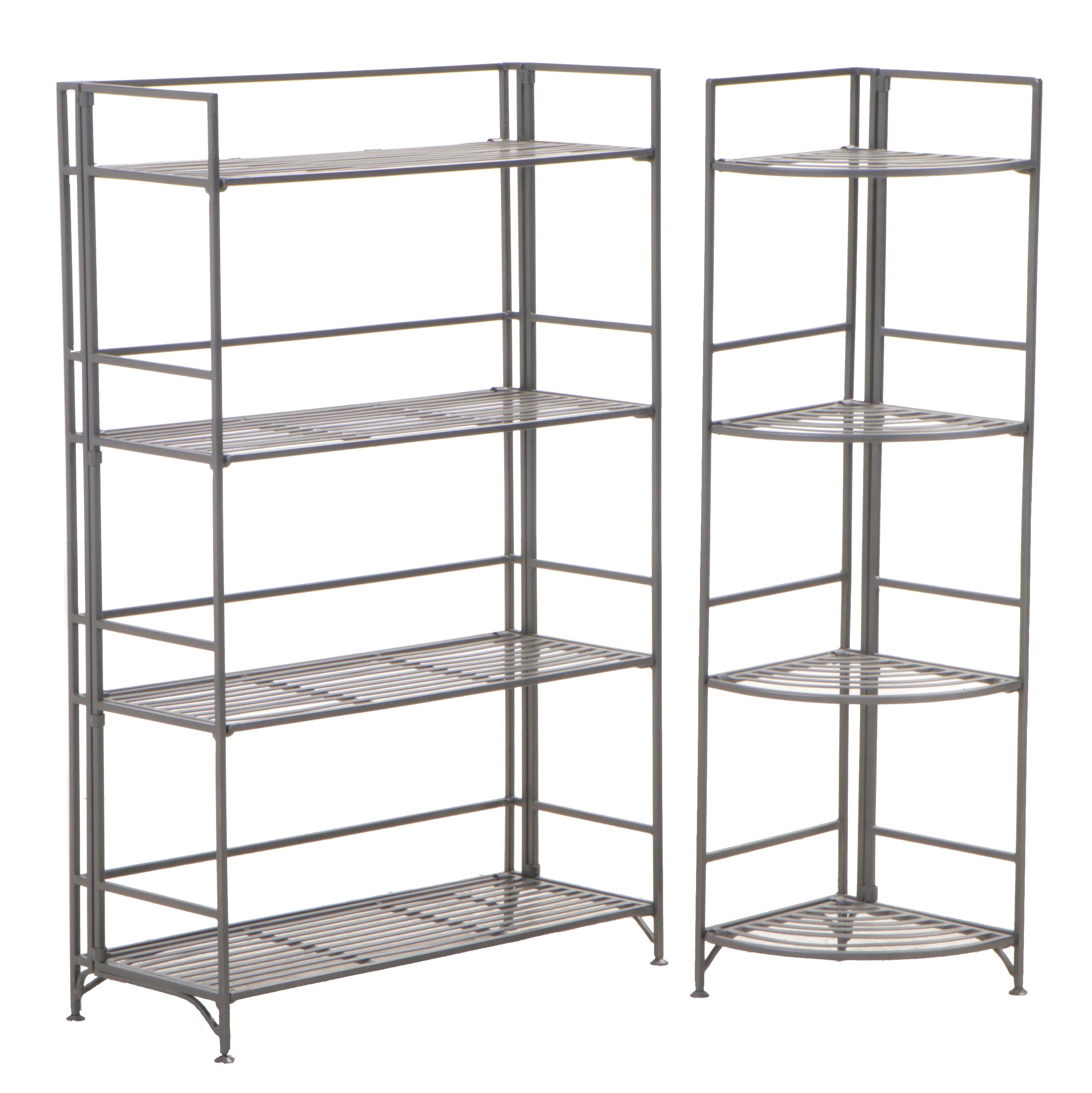 Two Metal Four-Tier Folding Shelving Units