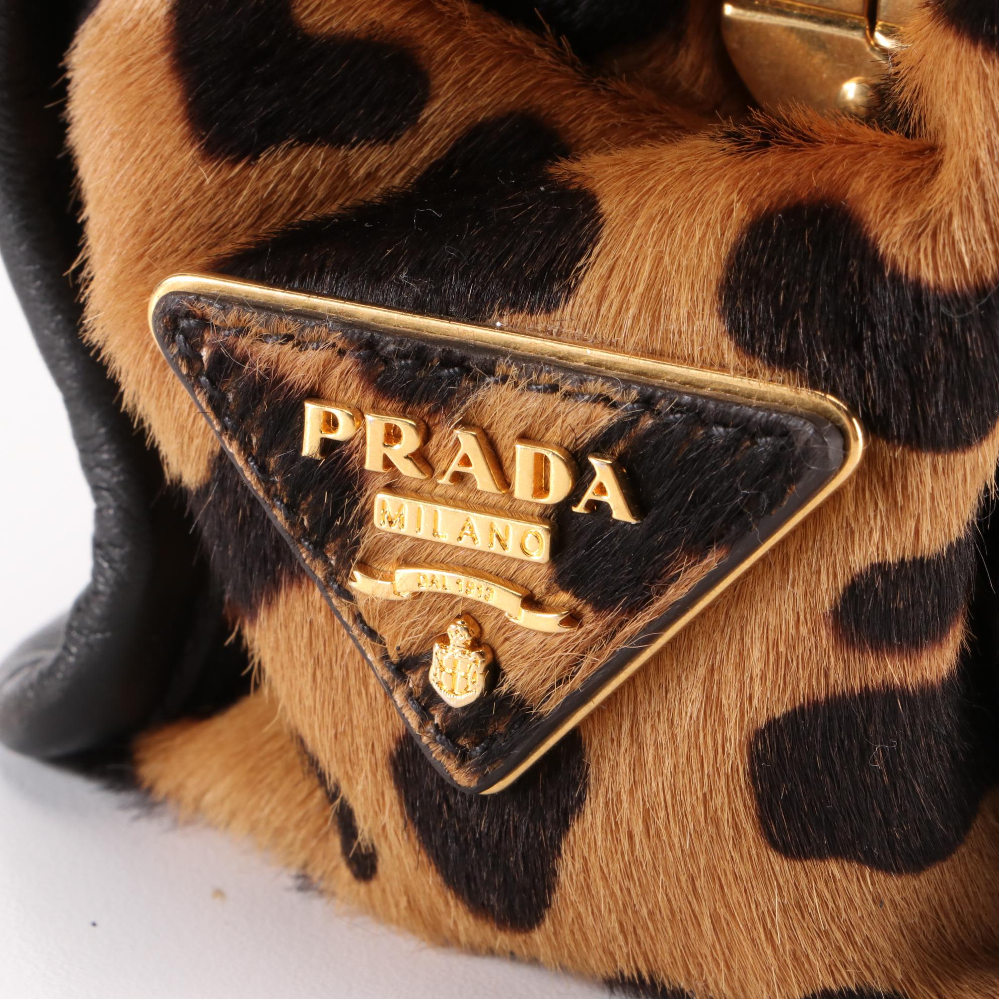 Prada Small Hard Frame Double-Zip Handbag in Leopard-Printed Calf Hair/Leather