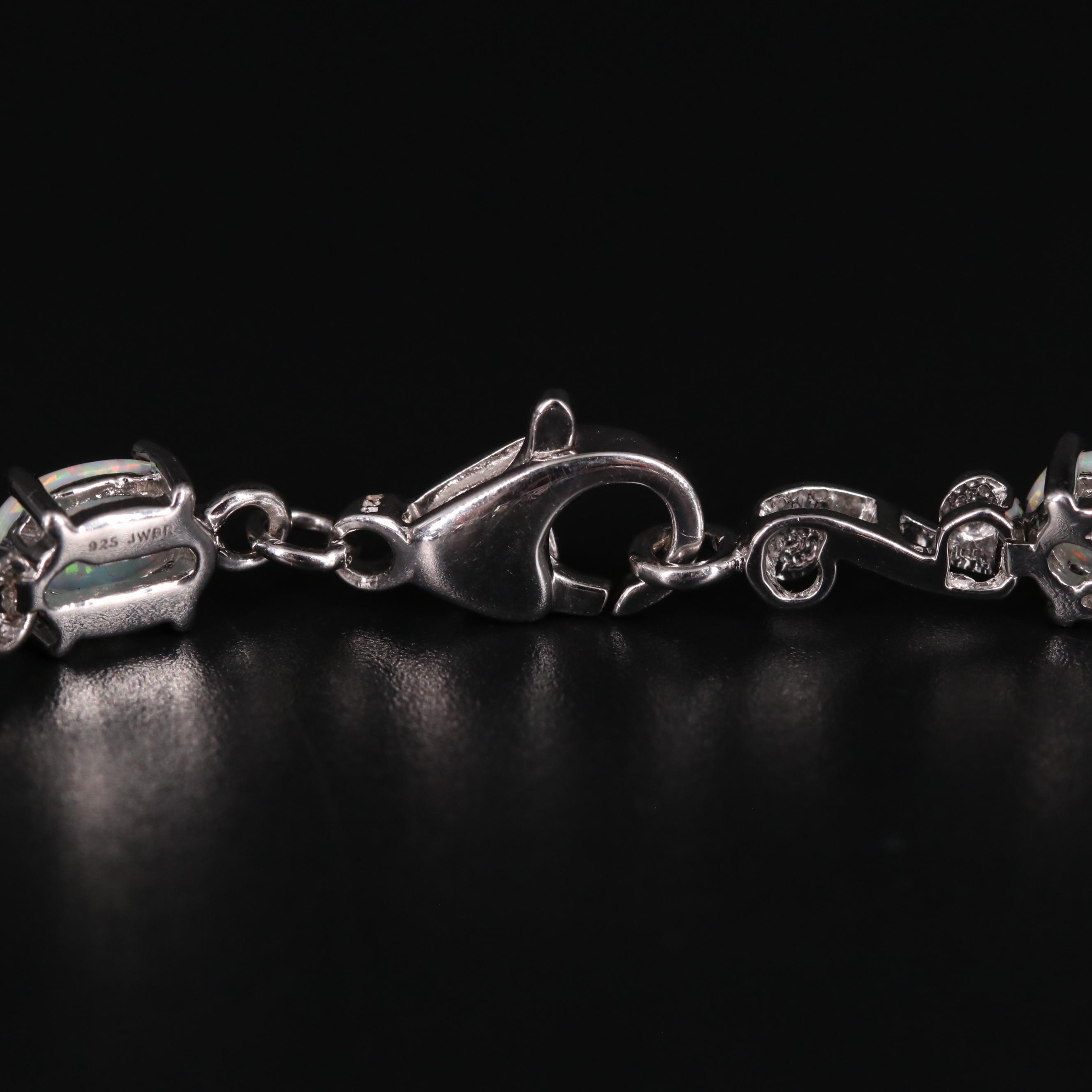 Sterling Silver Opal and Diamond Bracelet