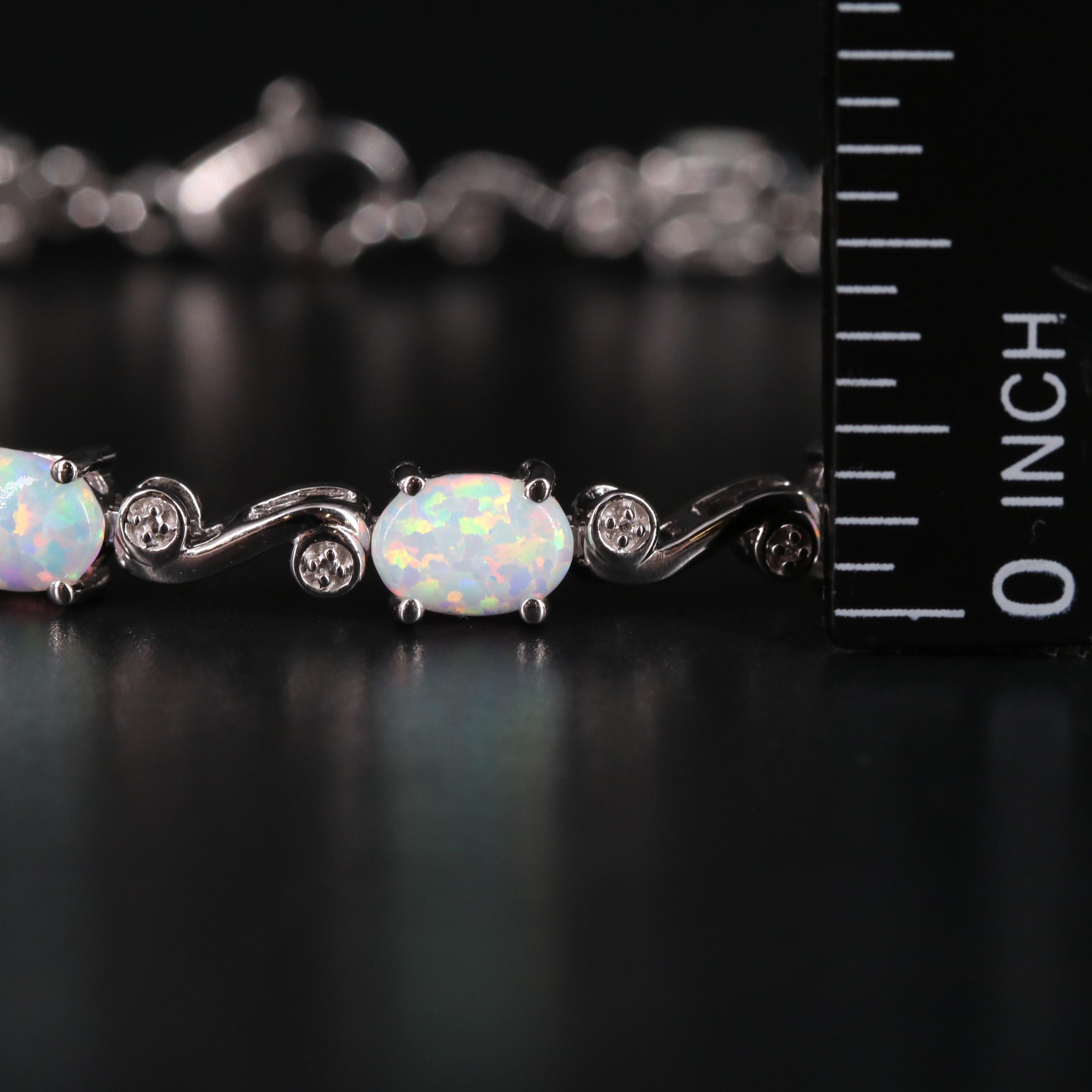 Sterling Silver Opal and Diamond Bracelet
