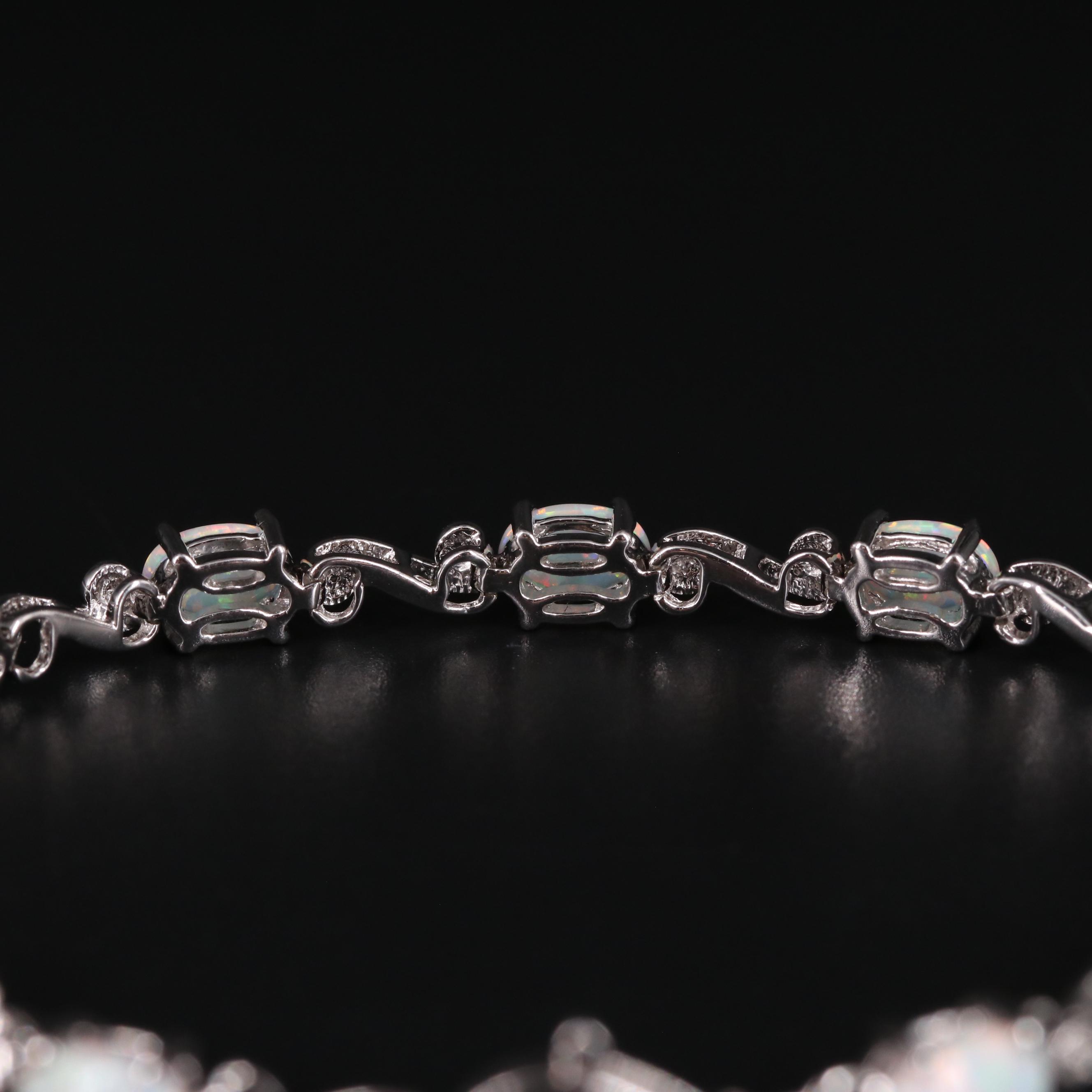 Sterling Silver Opal and Diamond Bracelet