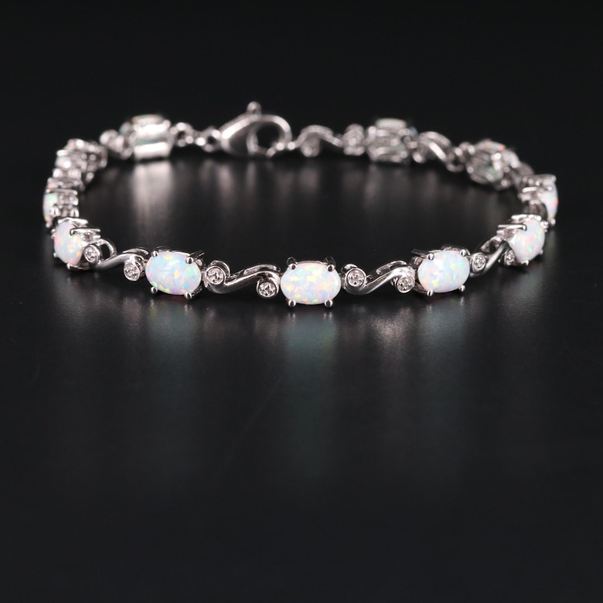 Sterling Silver Opal and Diamond Bracelet