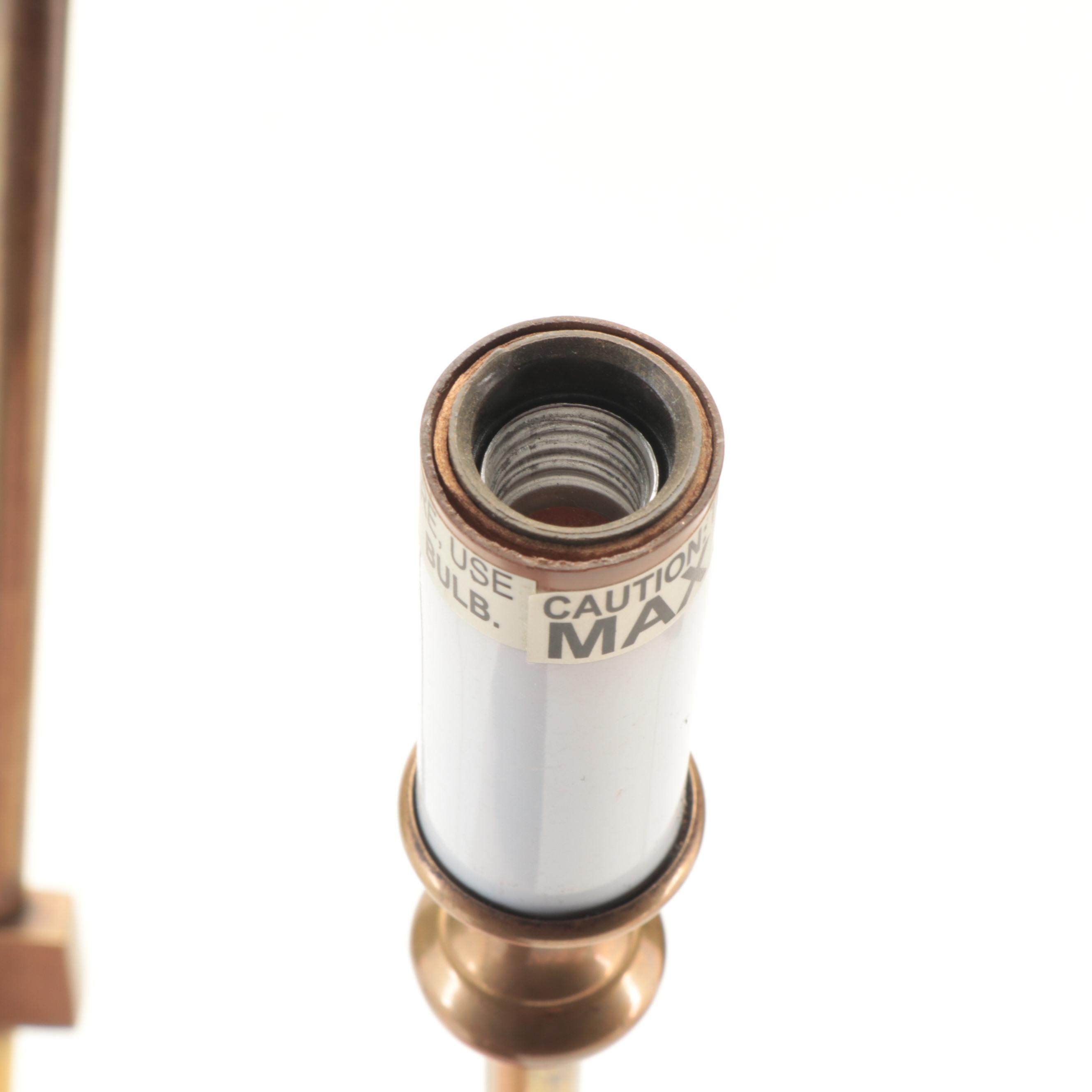 Pair of Brass Console Lamps on Bases with Clip-On Shades