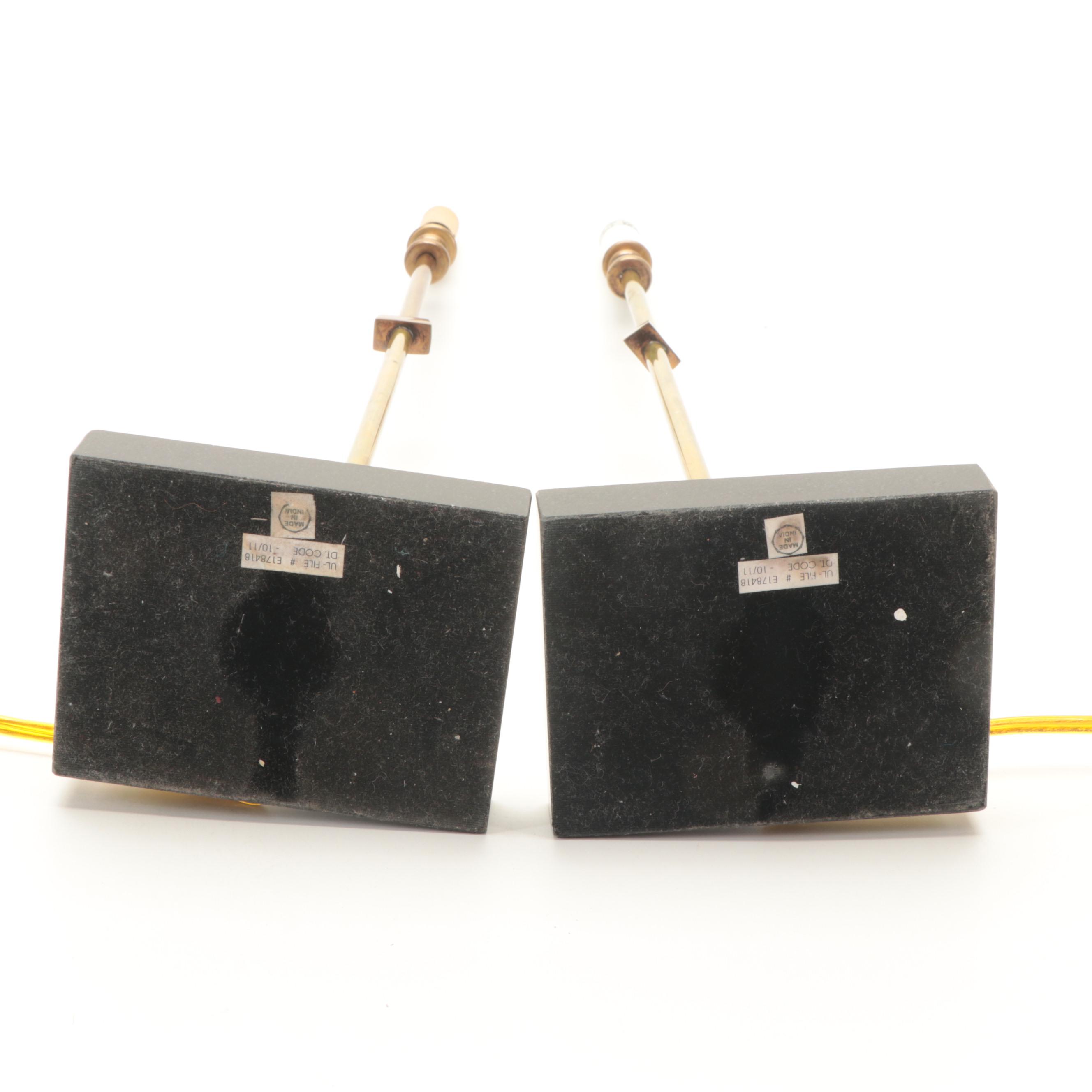 Pair of Brass Console Lamps on Bases with Clip-On Shades