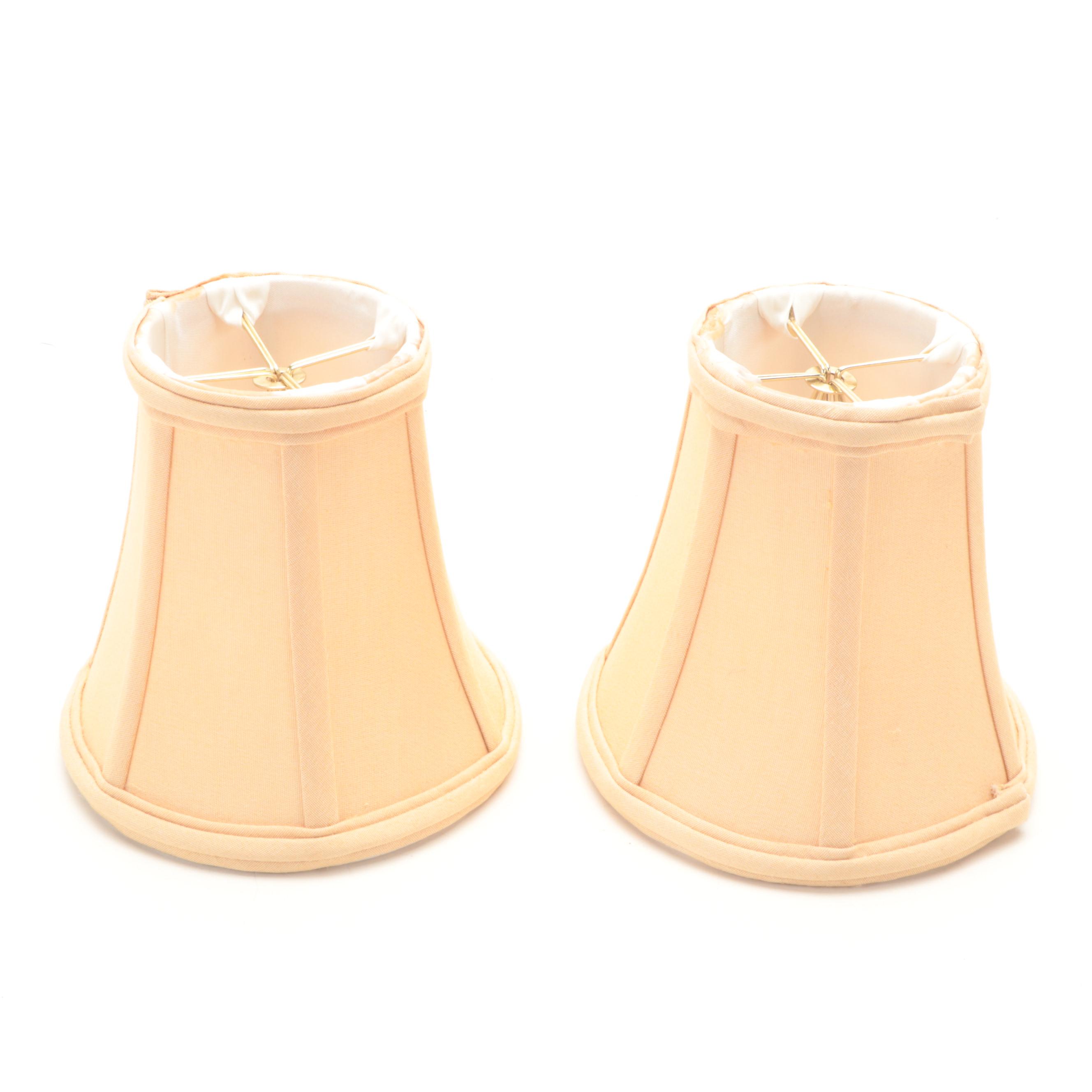 Pair of Brass Console Lamps on Bases with Clip-On Shades