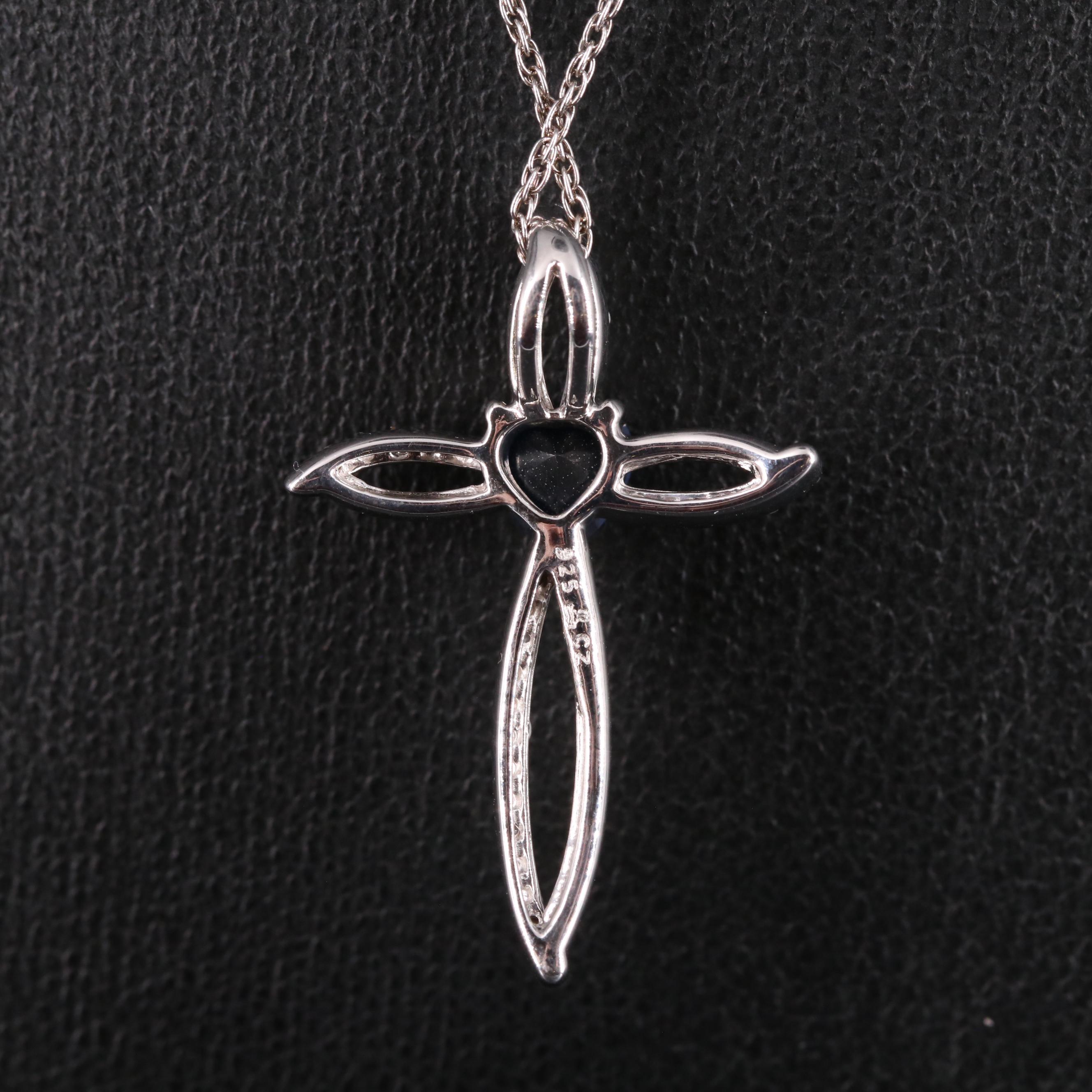 Sterling Silver Glass and Cubic Zirconia Cross Pendant Necklace