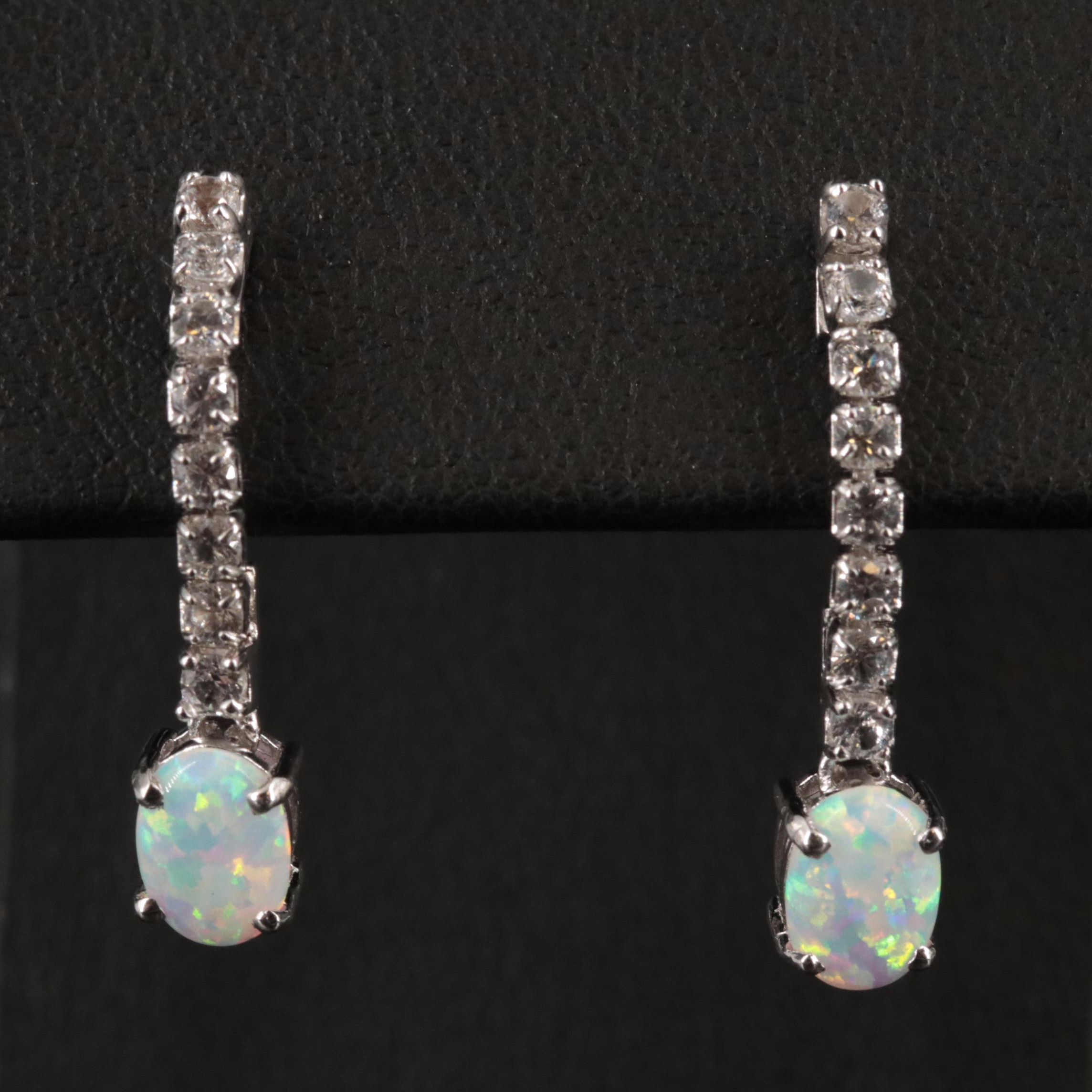 Sterling Silver Opal and Sapphire Dangle Earrings