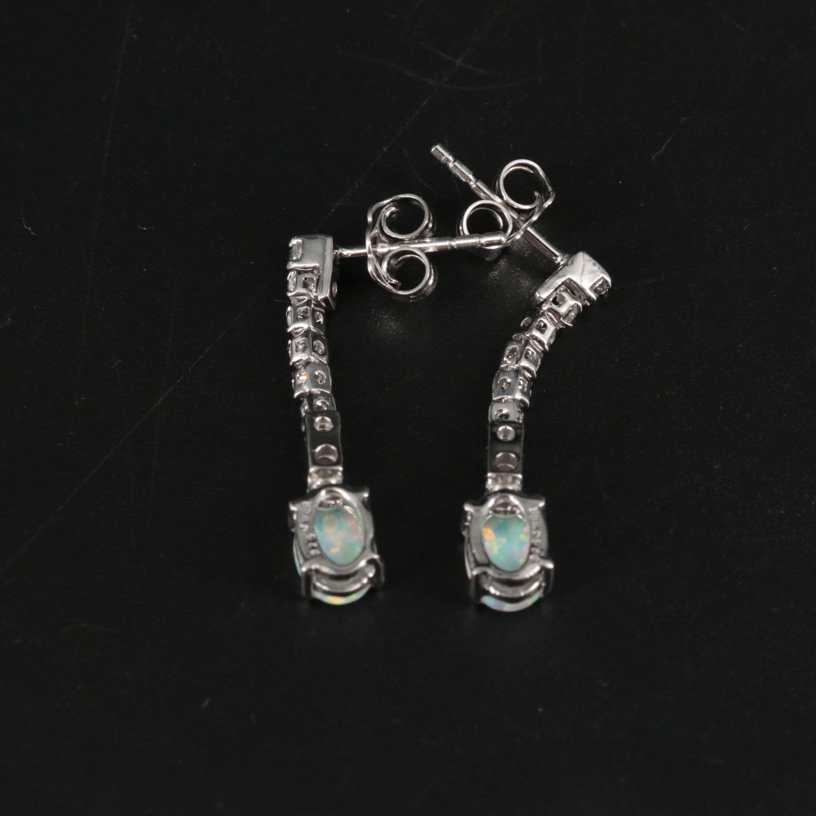 Sterling Silver Opal and Sapphire Dangle Earrings