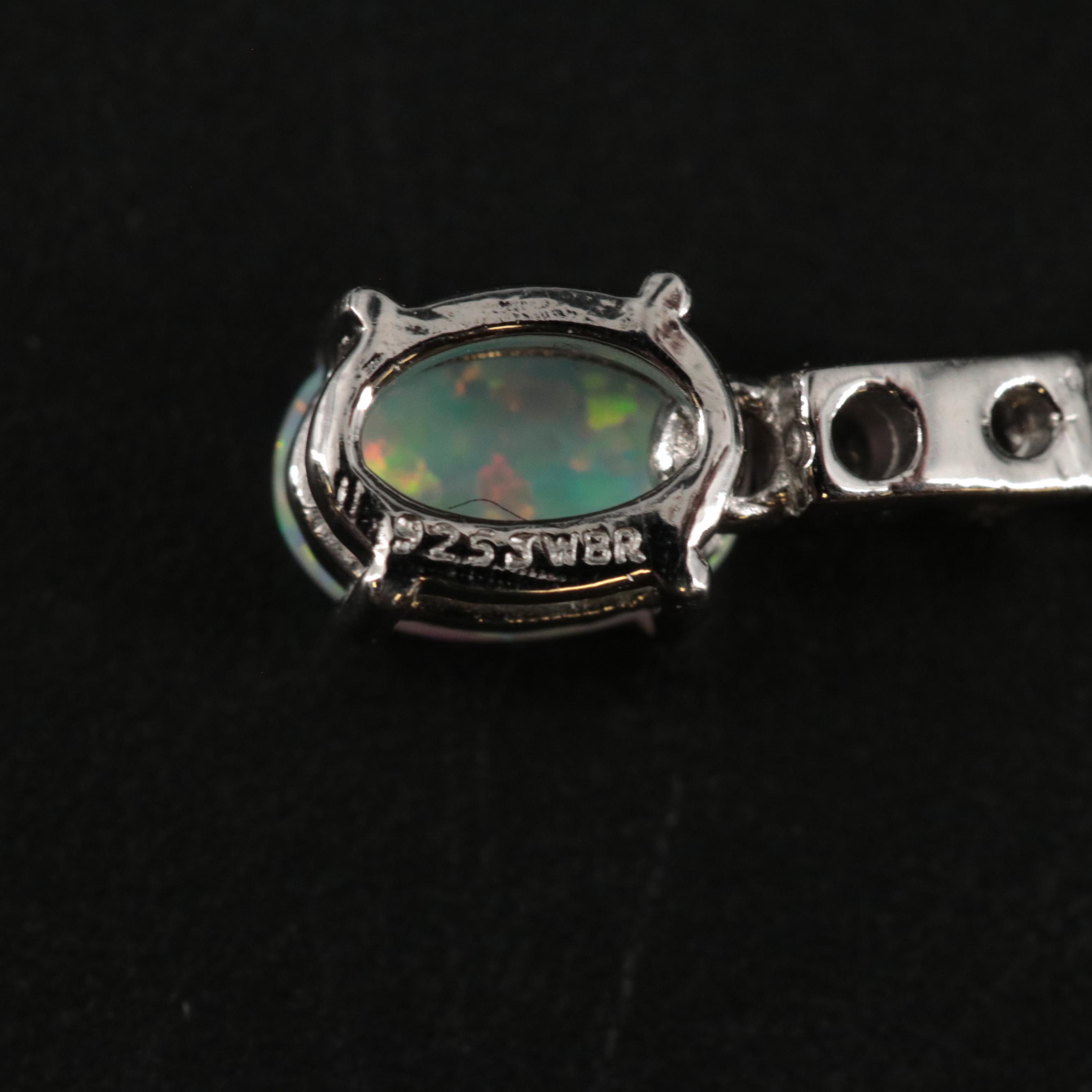 Sterling Silver Opal and Sapphire Dangle Earrings