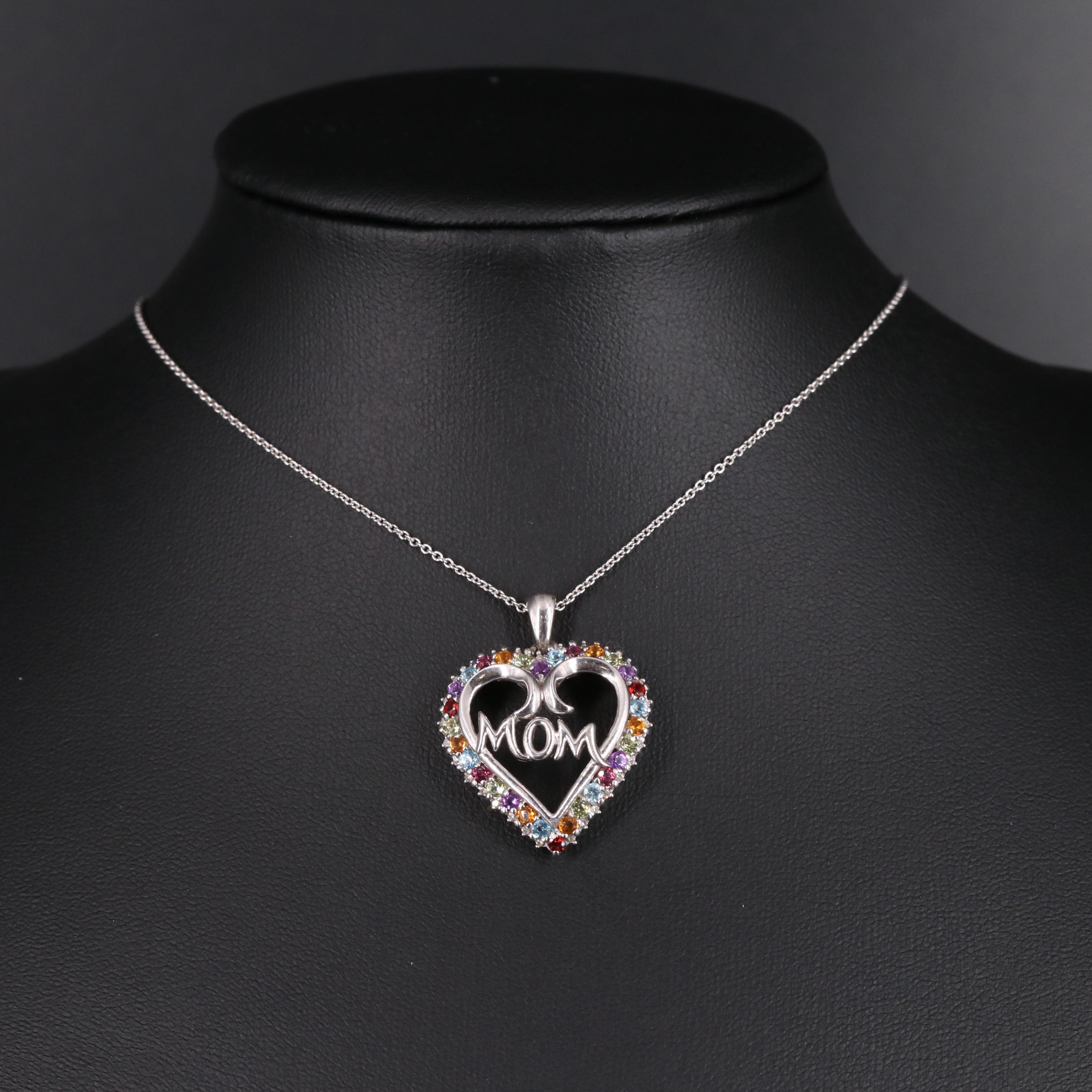 Sterling Silver Amethyst, Topaz, and Diamond Mom Necklace