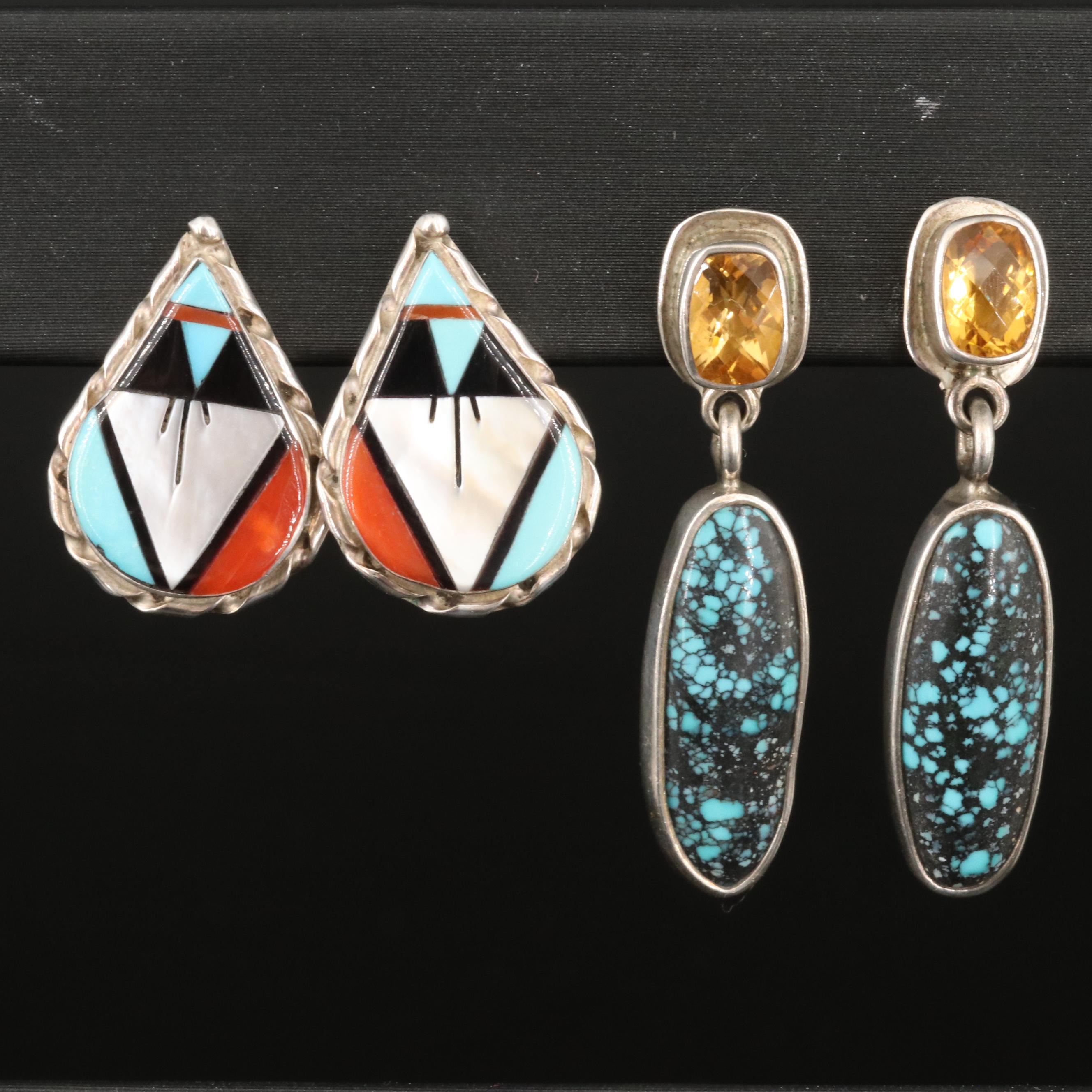 Southwestern Sterling Earrings Including Mother-of-Pearl and Spiny Oyster