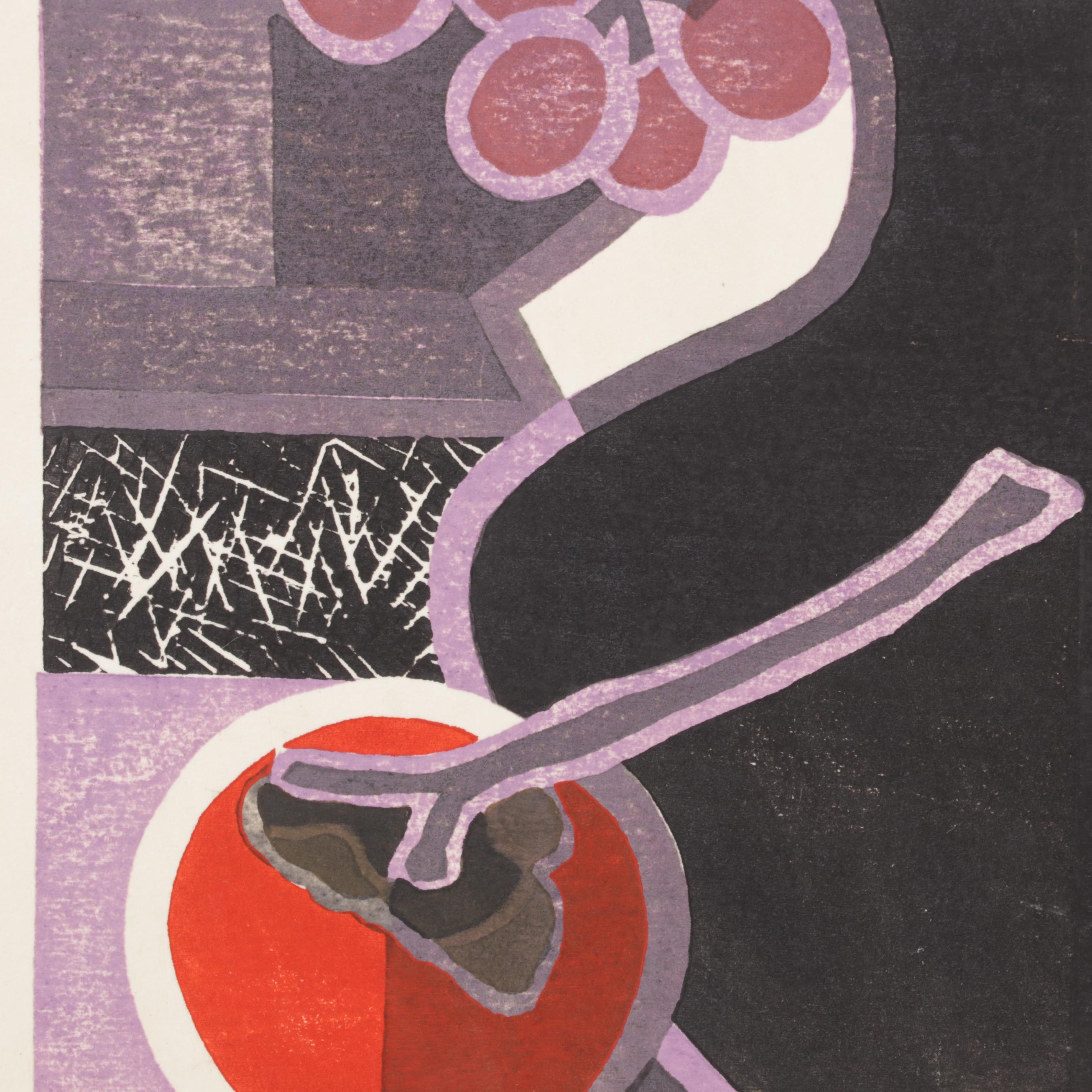 Mabuchi Toru Modernist Still Life Woodblock, Circa 1965